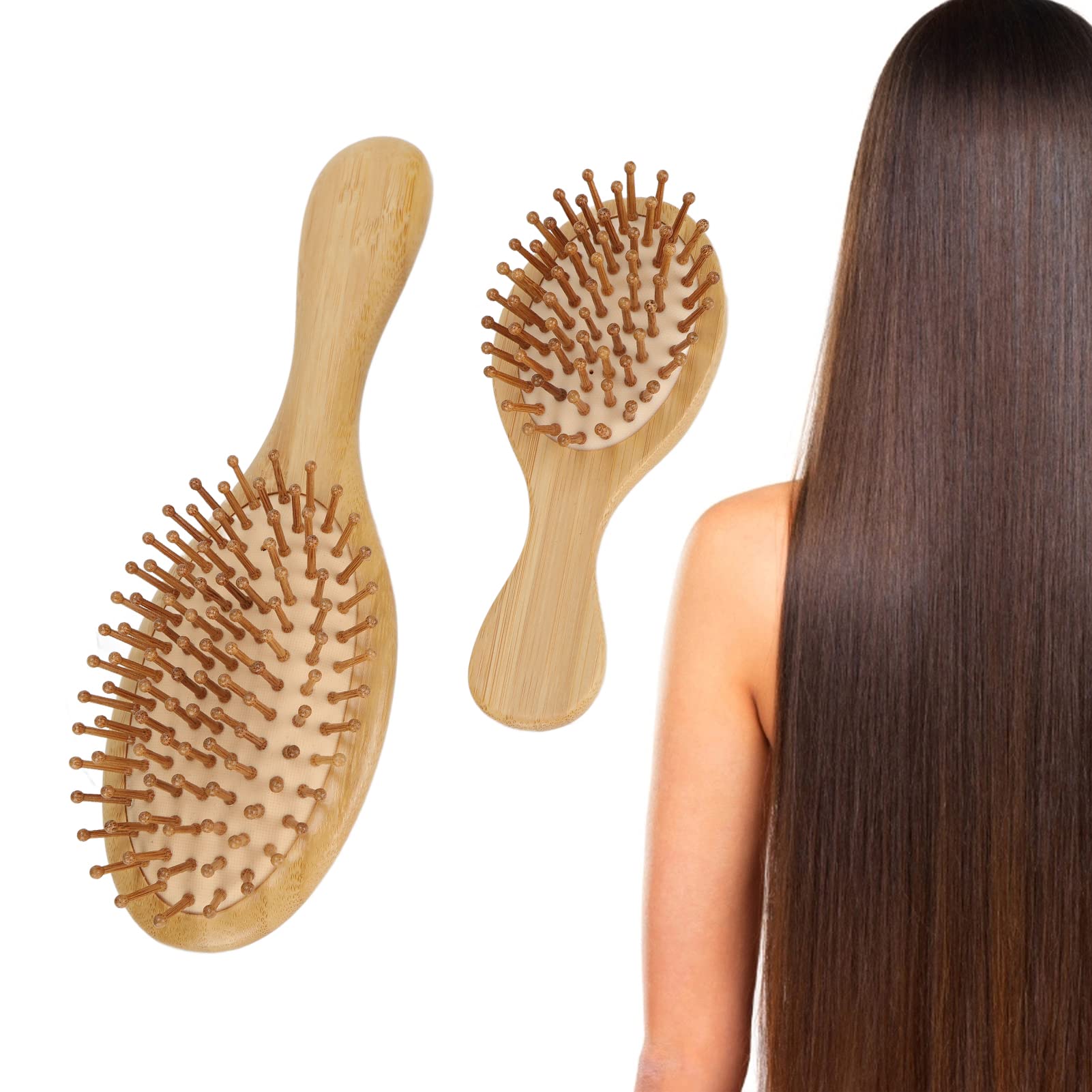 Wooden Hair Brush & Comb Set - Anti Static, Smoothing & Massaging for Hair Care - Perfect for Detangling, Styling & Scalp Massage at Home or Salon