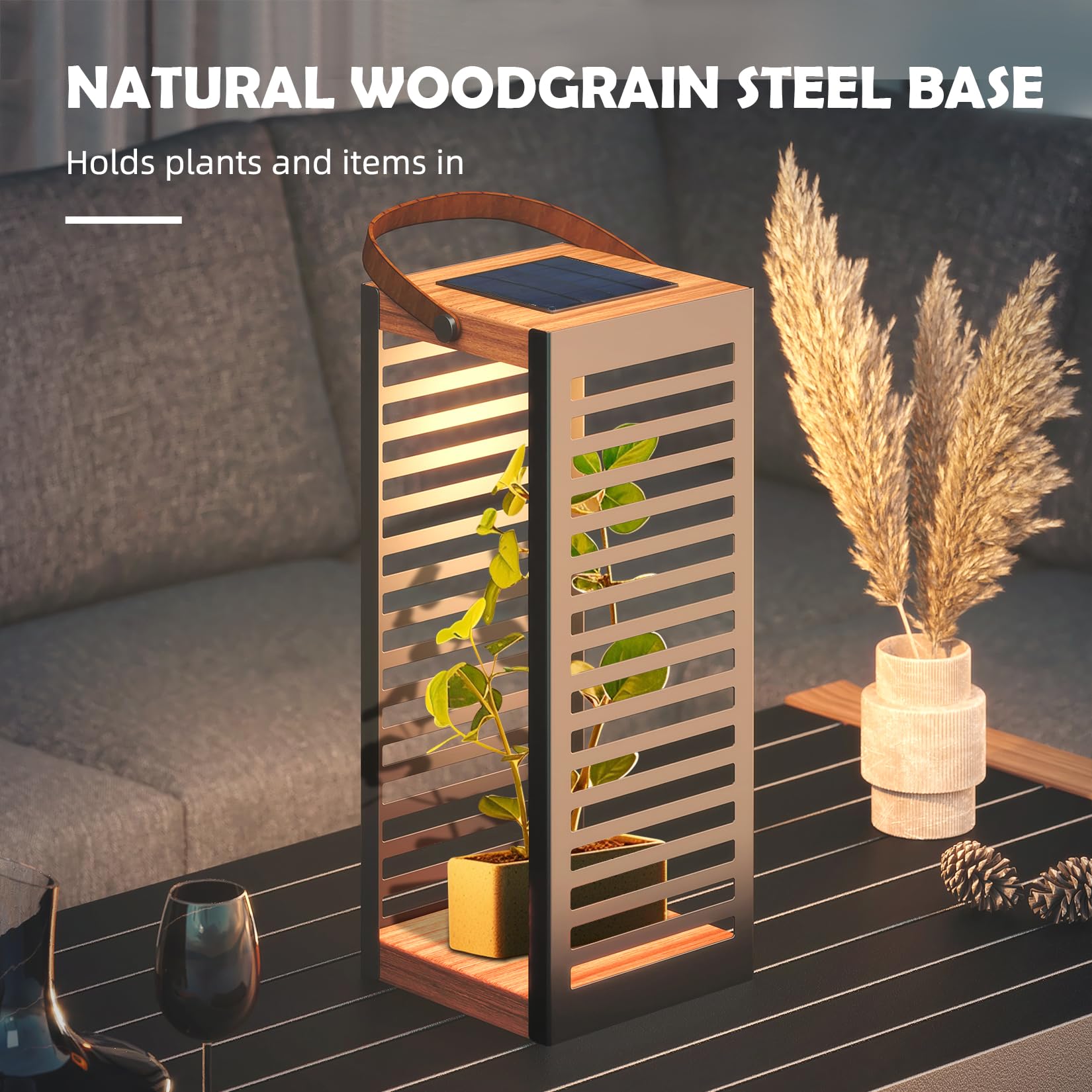 Solar Powered Outdoor Floor Lamp - Waterproof Metal Solar Lantern with Handle for Patio, Garden, Yard, Porch - Perfect for Landscape Lighting, Pathway Illumination, and Backyard Decor