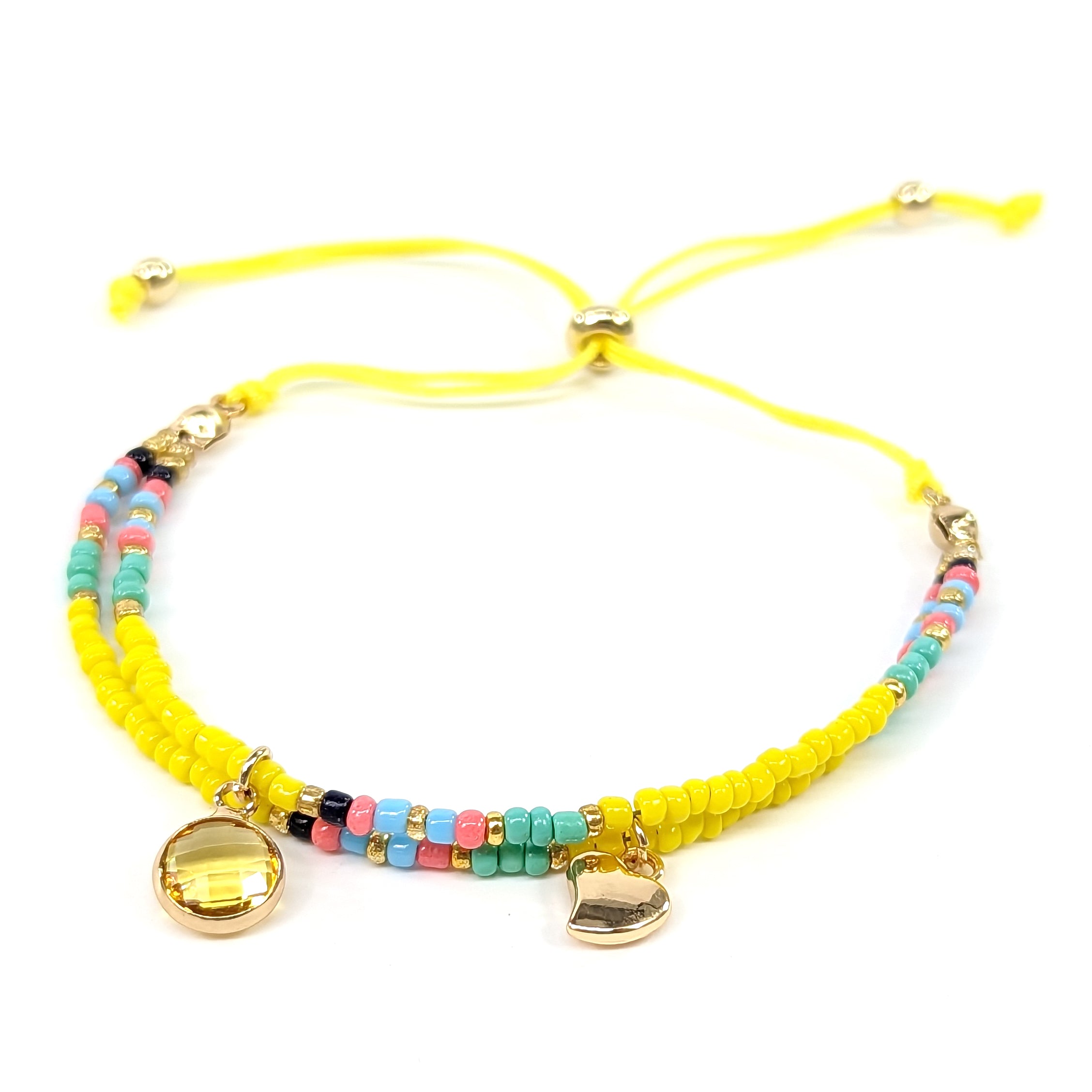 Adjustable Double Seed Bead Bracelet for Women - Yellow Boho Beaded Stretch Bracelet - Perfect for Yoga, Meditation, and Boho Fashion Accessories