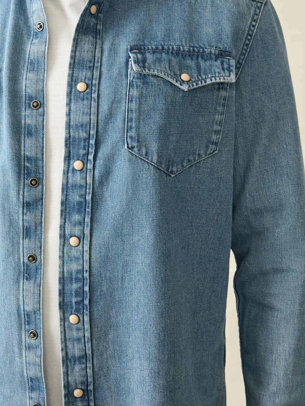 FAHERTY Faded Indigo Western Shirt for Men - Vintage Denim Cowboy Shirt with Pearl Snap Buttons - Perfect for Rodeo, Country Music Festivals & Casual Wear
