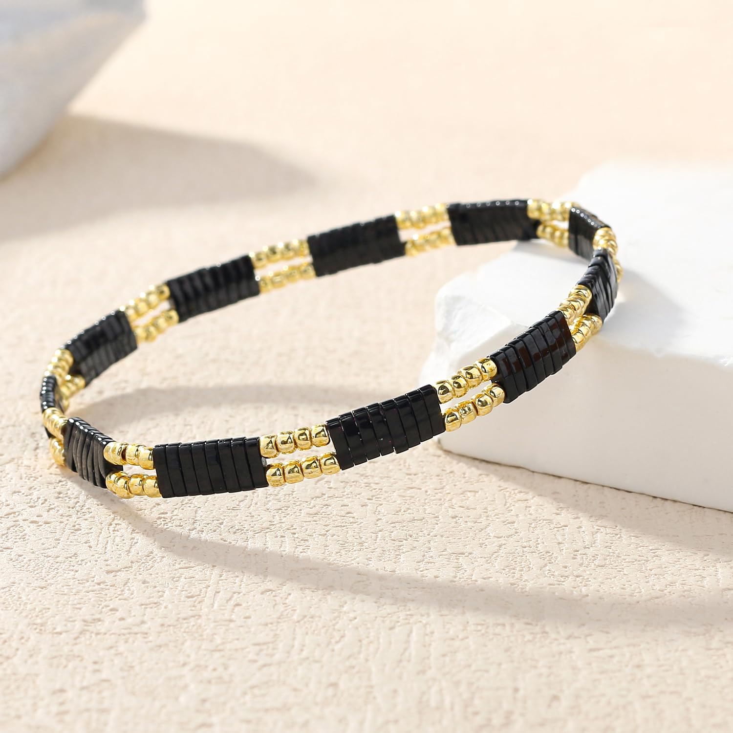KELITCH Miyuki Beaded Stretch Bracelets for Women - Stackable Tila Strand Bangles Set (02C) - Perfect for Layering, Boho Fashion & Everyday Wear