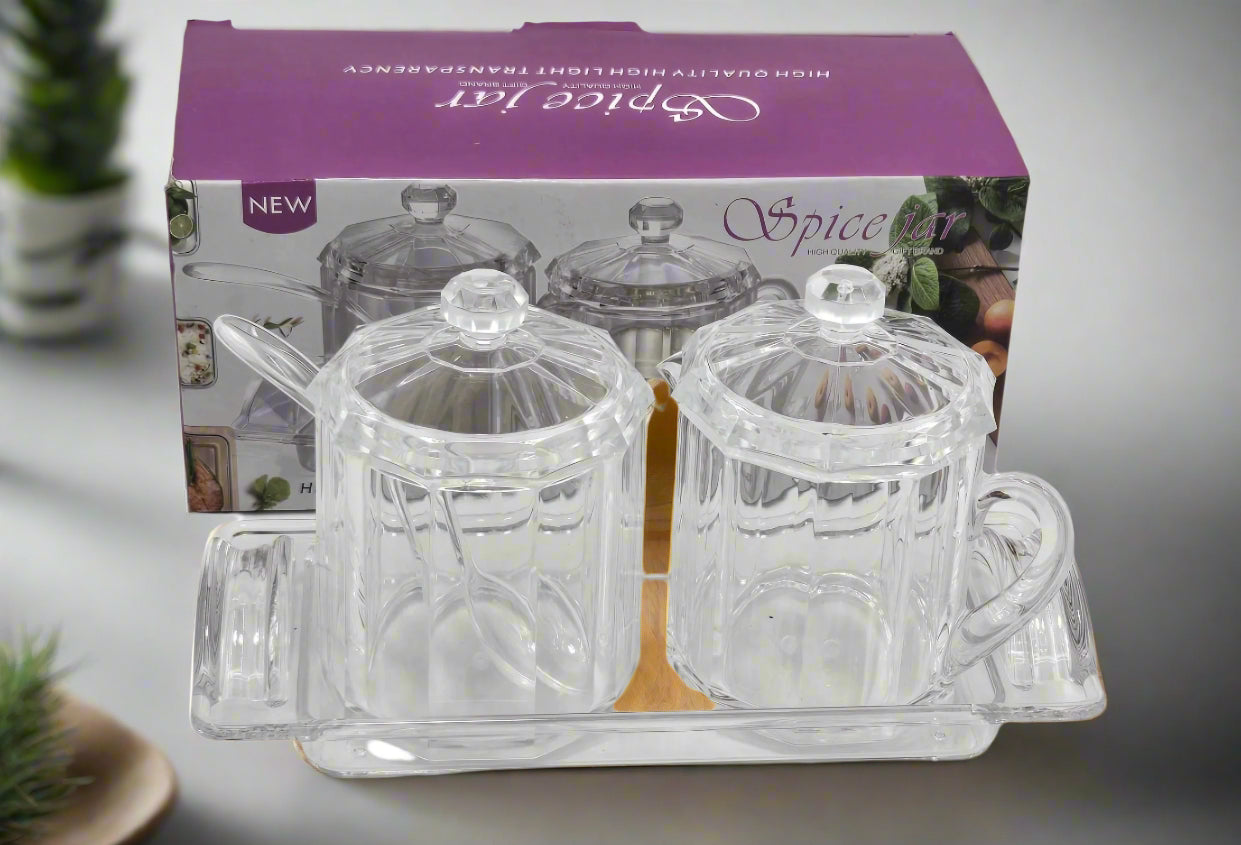 2-Piece Sugar and Spice Jar Set with Tray - Perfect for Kitchen Organization & Countertop Display