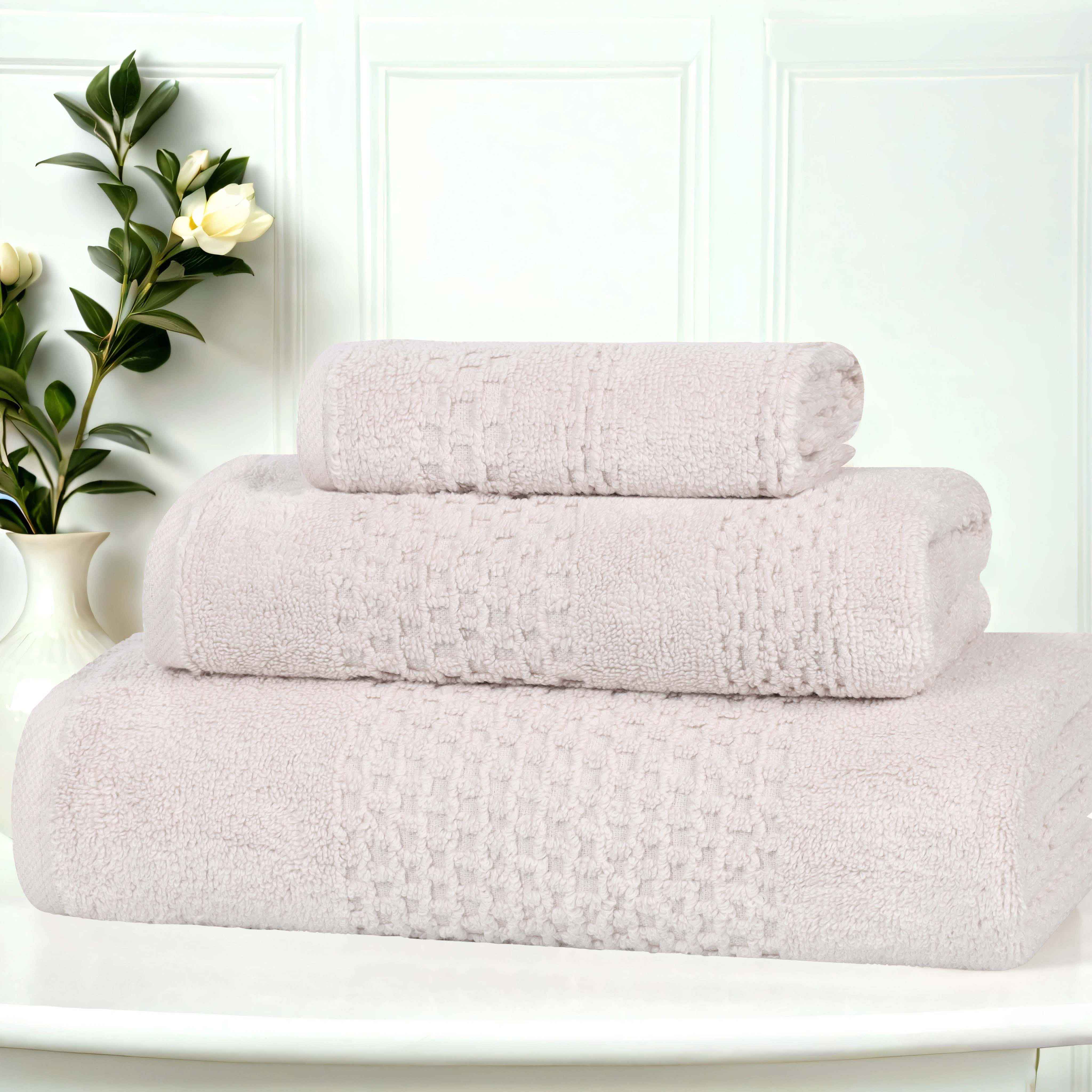 Playa Zero Twist Cotton Solid Waffle Textured 3-Piece Bath Towel Set | Soft & Absorbent | Perfect for Spa, Beach & Home Use