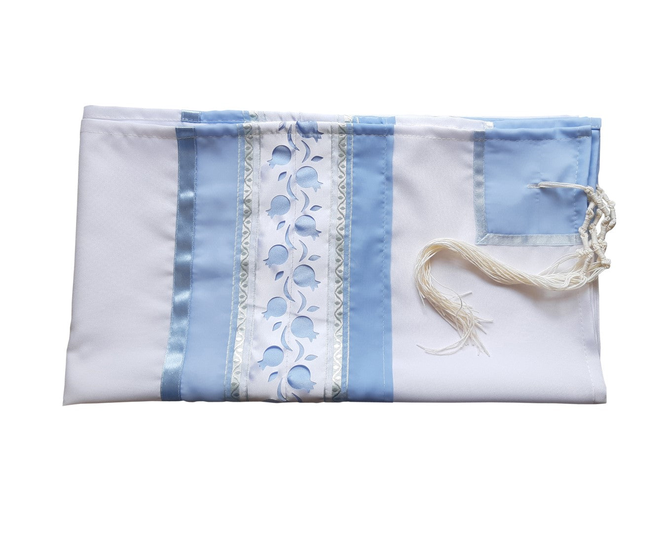 Light Blue Pomegranate Tallit for Women - Elegant Bat Mitzvah Prayer Shawl with Pomegranate Design - Perfect for Synagogue Services, Jewish Ceremonies & Special Occasions