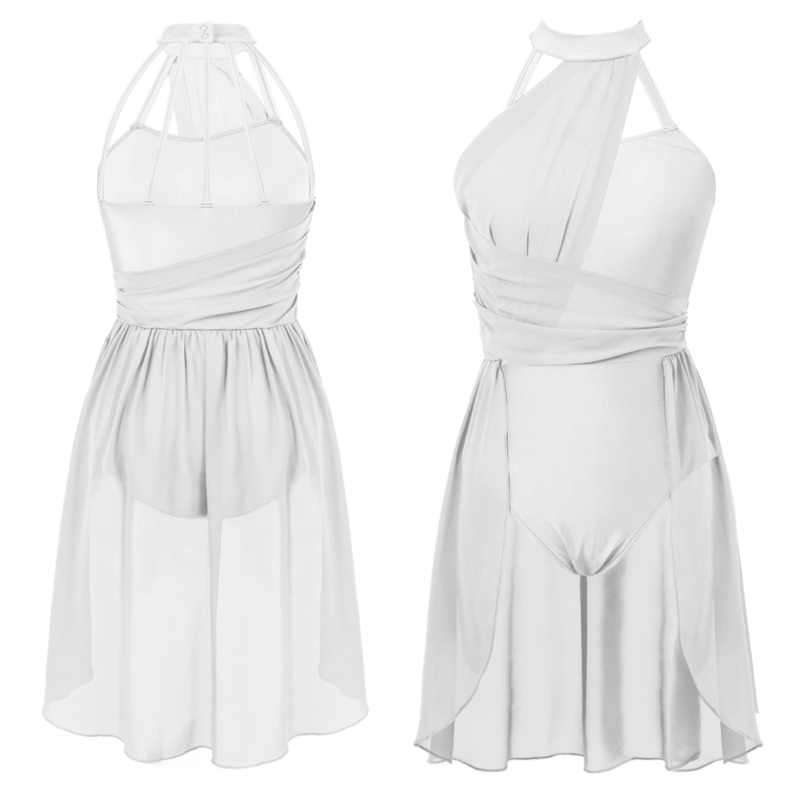 FEESHOW Women's Lyrical Ballet Dance Dress - Halter Neck Leotard for Contemporary & Modern Dance Performance - Perfect for Recitals, Competitions & Dance Classes