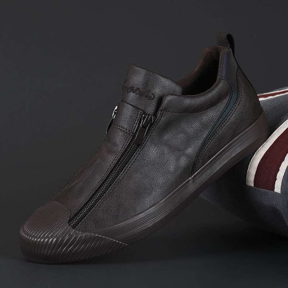 Recyphi Men's Genuine Leather Loafers - Slip-On Casual Shoes with Zipper, Comfortable & Breathable for Walking - Perfect for Spring & Autumn Fashion, Office, Travel & Daily Wear
