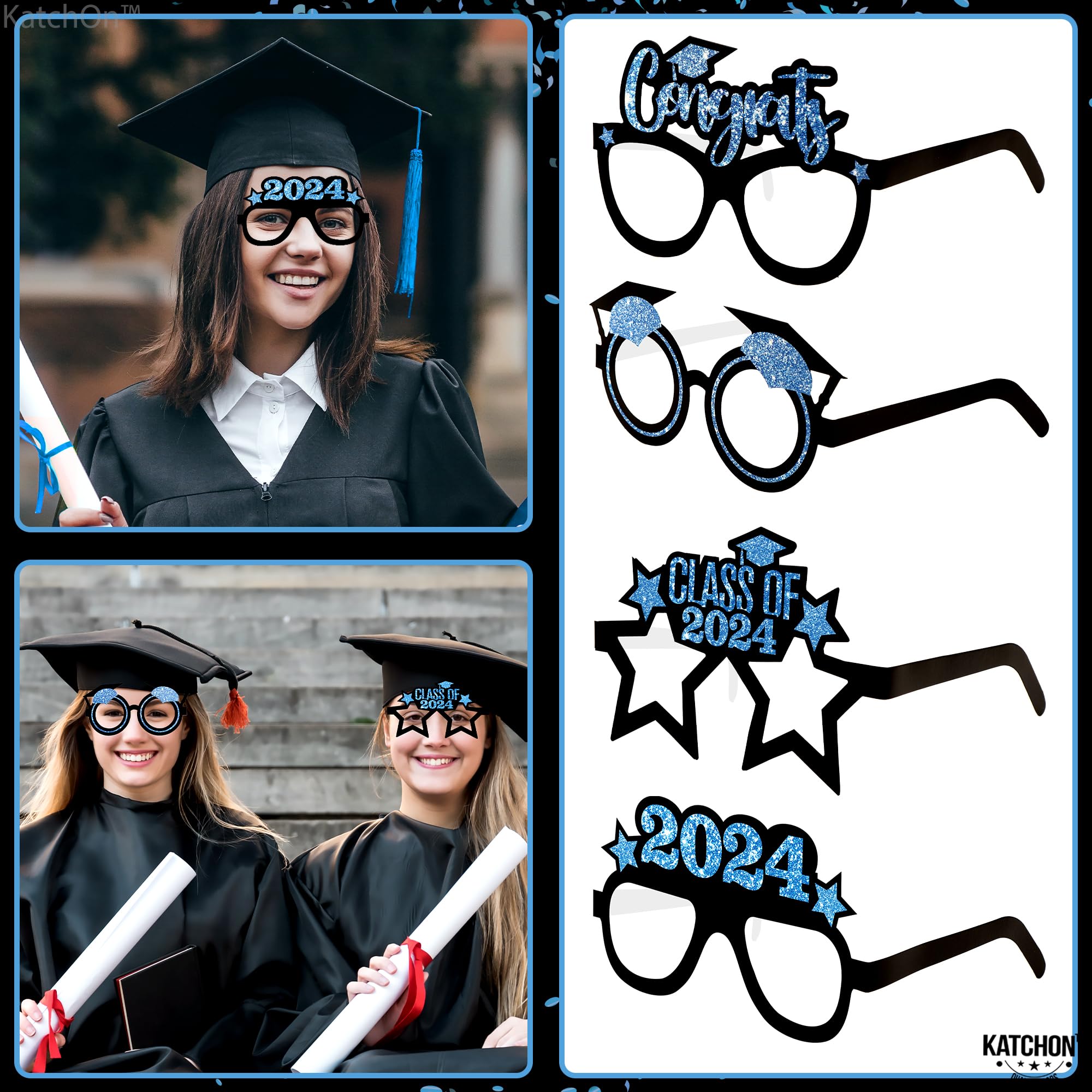 KatchOn Blue Graduation Glasses 2024 - Pack of 12 | Class of 2024 Graduation Party Decorations, Photo Booth Props & Party Favors | Perfect for Graduation Ceremonies, Photo Shoots & Celebration Events