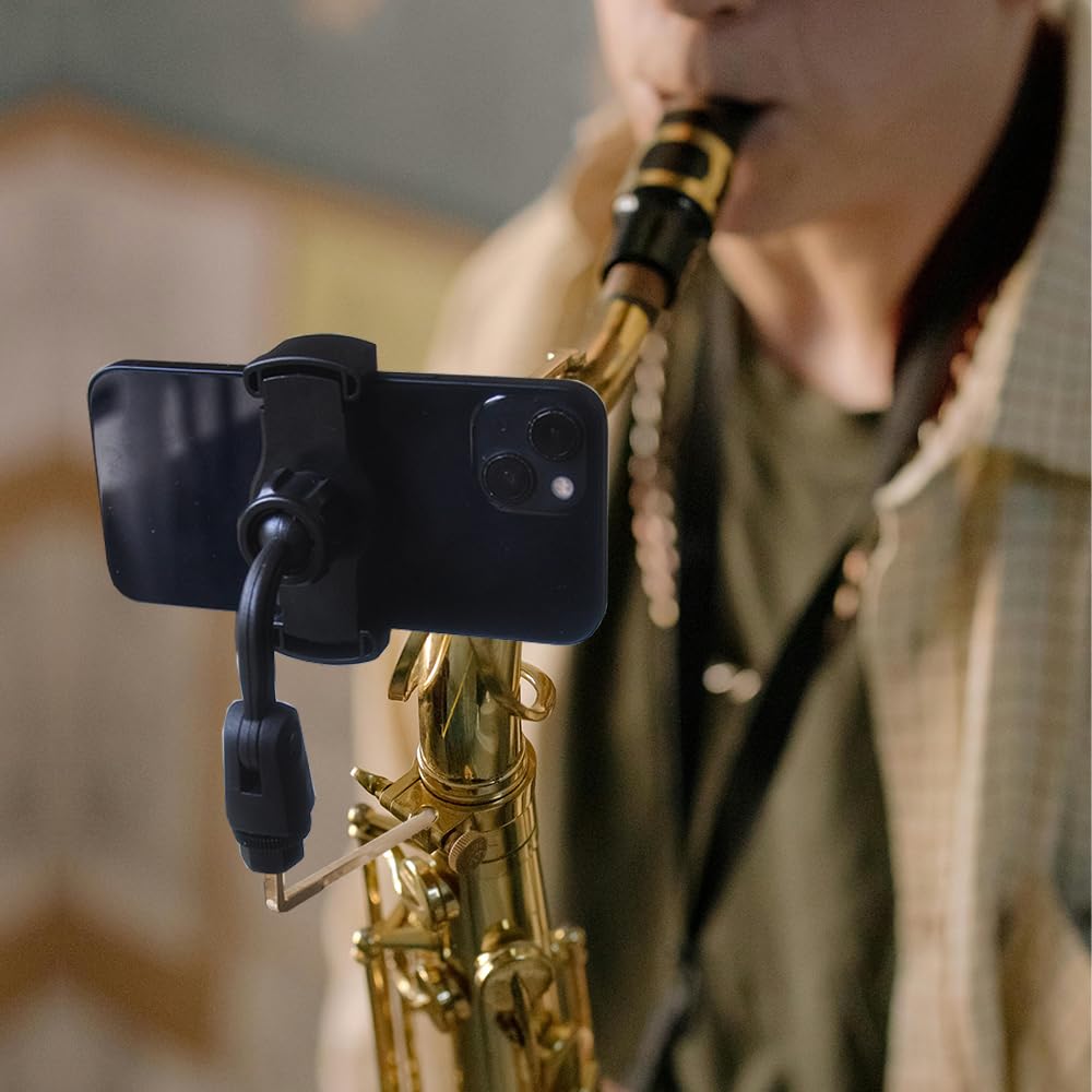 **Saxophone Lyre Phone Holder - Alto Sax Accessory for Mounting Phone, Ultralight Copper Black Clip - Perfect for Reading Sheet Music & Practicing On the Go**