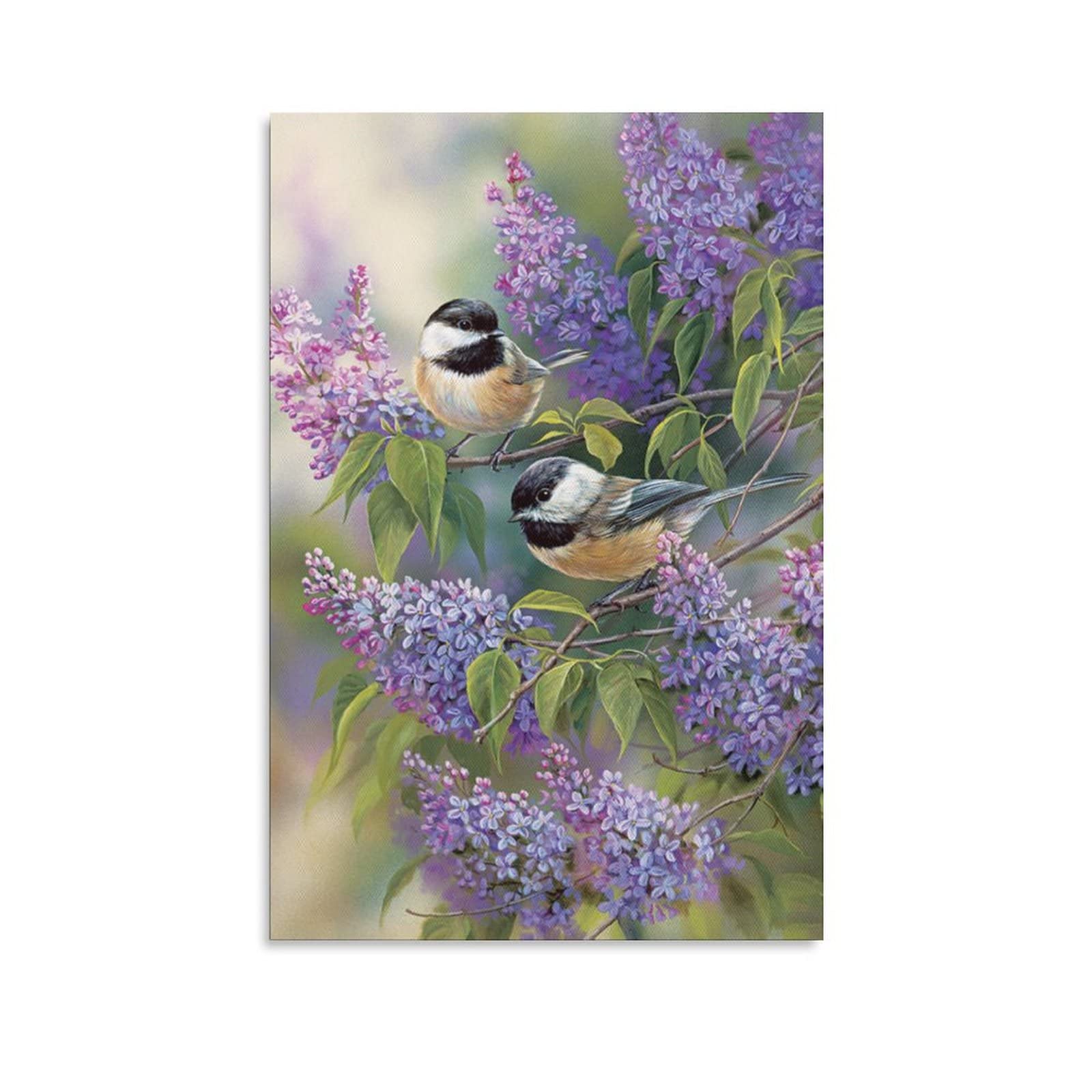 Spring Birds Chickadee Lilacs Canvas Wall Art - 12x18 Inch Floral Landscape Painting for Living Room, Bedroom & Office Decor - Perfect Gift for Home Decoration & Housewarming