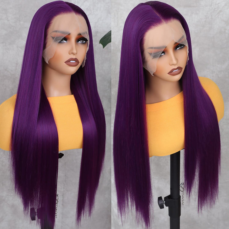 Eullair Dark Purple Glueless Body Wave Lace Front Wig - Affordable Human Hair Wig for Brown Skin Women | Perfect for Daily Wear, Cosplay & Special Occasions