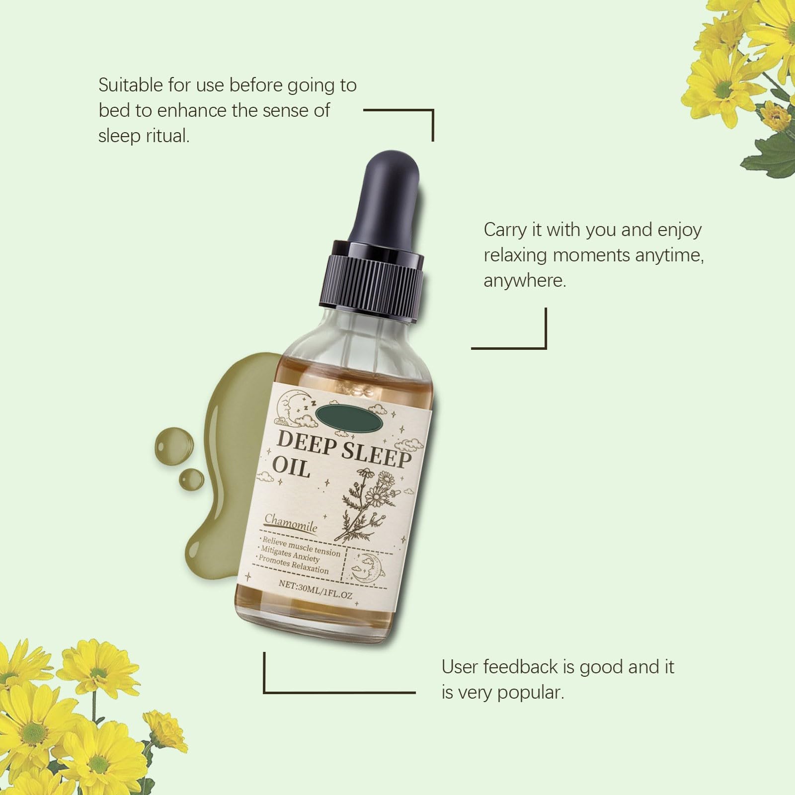 Organic Chamomile Sleep Oil for Relaxation & Deep Sleep - Hydrating & Moisturizing Body Oil with Aromatherapy Benefits - Perfect for Nighttime Skin Care & Stress Relief Before Bed