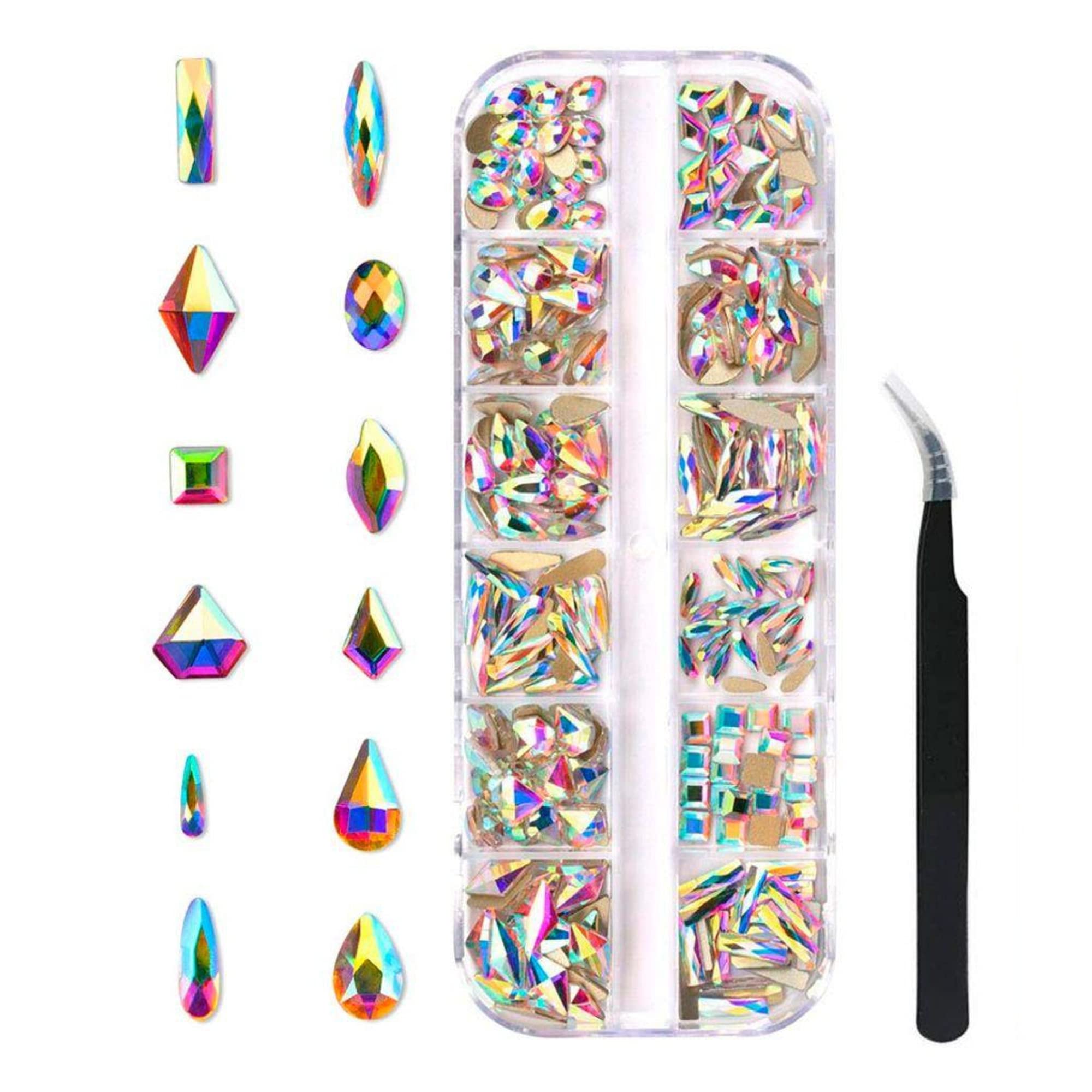 Crystal Nail Art Rhinestones - 12 Designs Non Hotfix Flatback Acrylic Gems for 3D Nails DIY Decoration | Perfect for Manicure, Nail Salon & Home Nail Art
