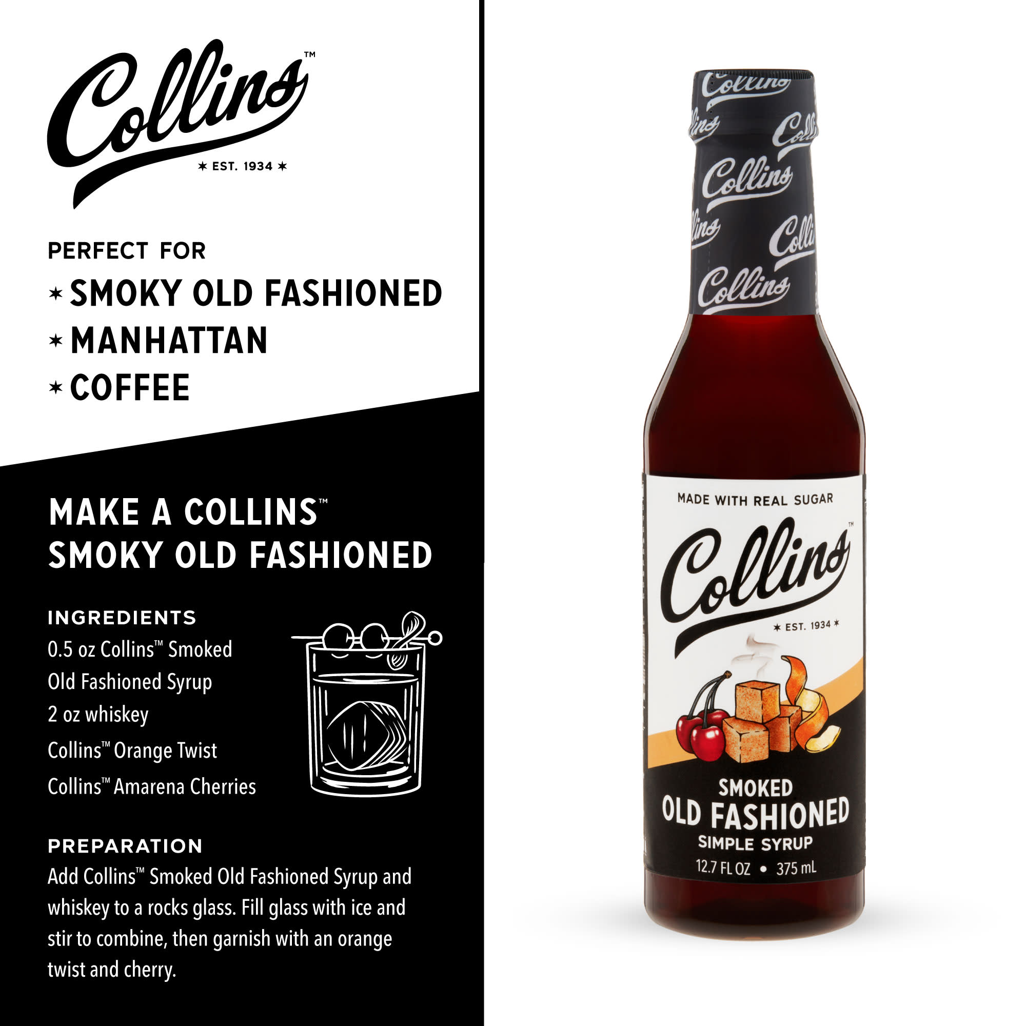 Premium Smoked Old Fashioned Cocktail Syrup - 12.7 oz | Handcrafted Bourbon Mixer for Whiskey Cocktails | Perfect for Home Bars, Parties & Mixology Gifts
