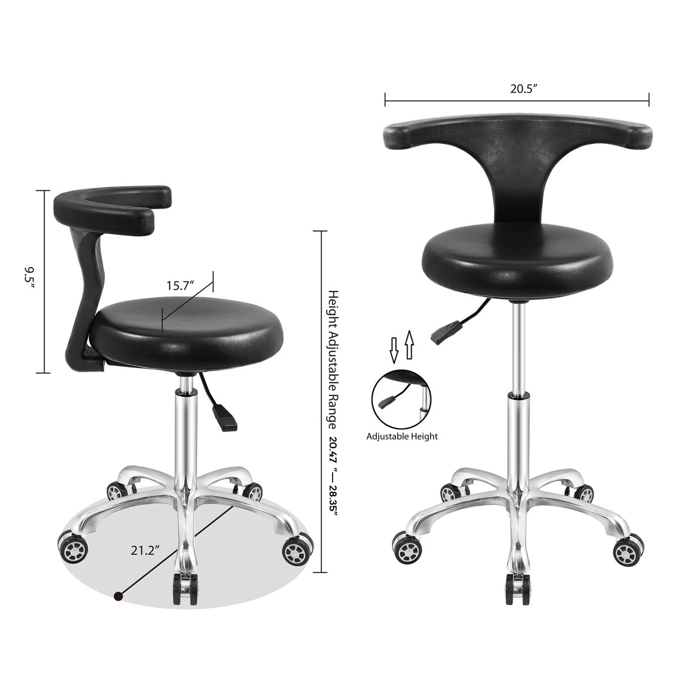 Heavy Duty Adjustable Rolling Stool with Wheels & Backrest - Ergonomic Task Chair for Office, Kitchen, Medical, Dental, Lab & Home Use - Perfect for Professionals & DIY Enthusiasts (No Footrest)