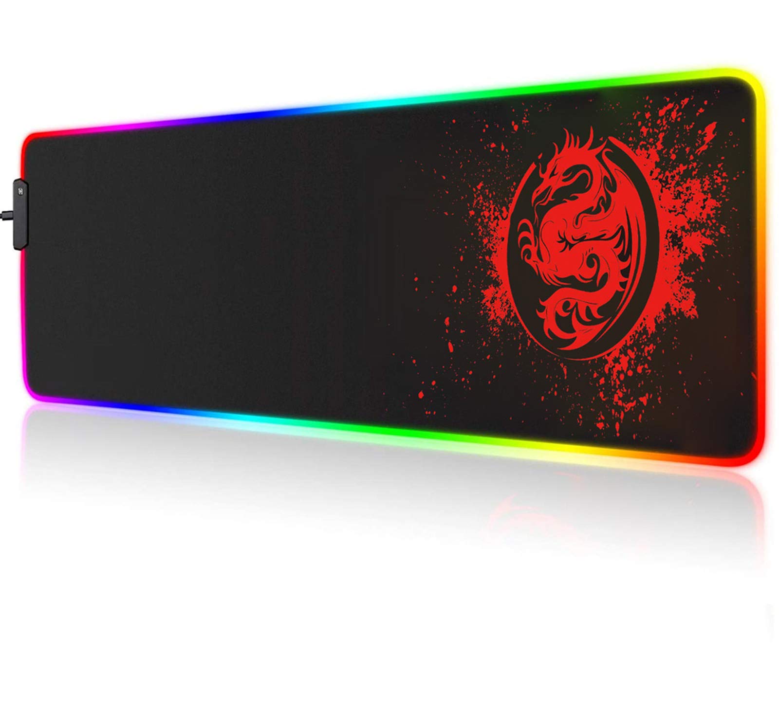 RGB Gaming Mouse Pad Large (31.5x12in) - 15 Color Light Modes, Extended Keyboard Mat with Anime Dragon Design, Non-Slip Base for PC Gamers - Perfect for Esports, Streaming & Office Work (Red)