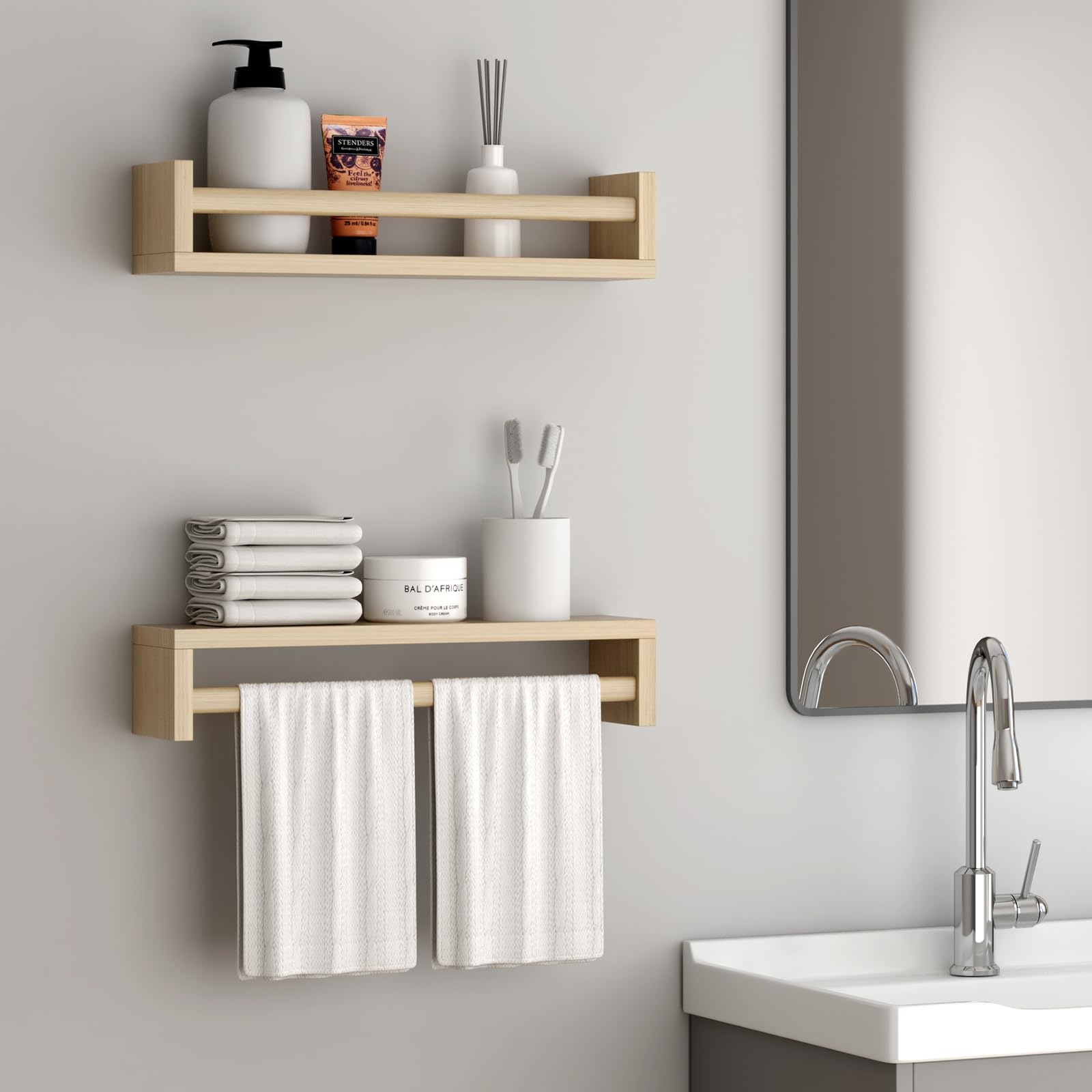 2 Pack Floating Shelves for Kids Room, Nursery, Bathroom, Bedroom, Living Room, Kitchen & Office - Solid Wood Wall Mounted Display Shelves for Books, Decor & Organizing