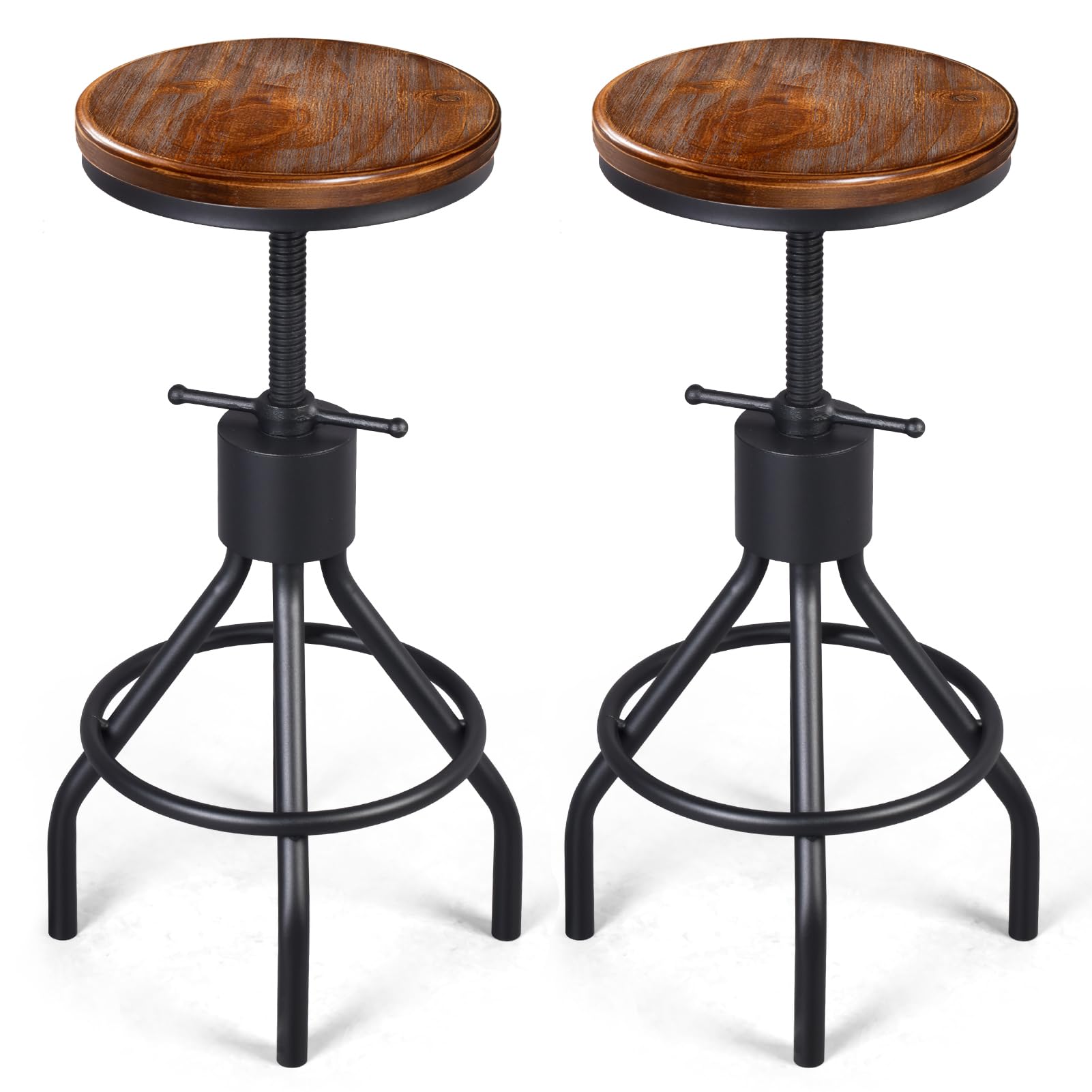 LOKKHAN Set of 2 Adjustable Height Industrial Bar Stools - 23