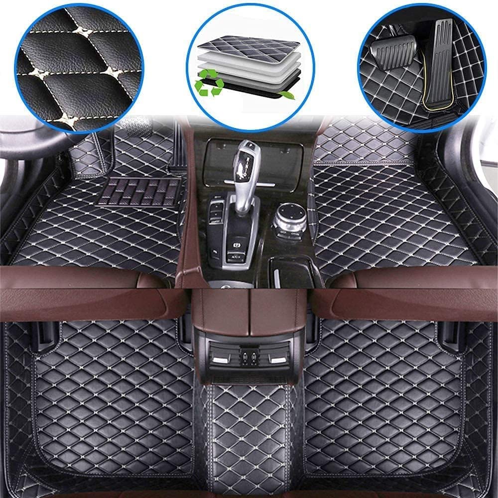 Premium Custom Car Floor Mats for Kia Optima 2011-2015 - Luxury Leather Waterproof Non-Slip Full Coverage Floor Liners (Black/Beige) - Perfect for All-Weather Protection & Interior Style Upgrade