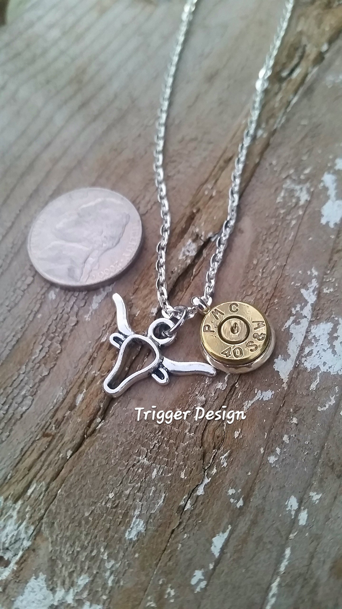 40 Caliber White Pearl Bullet Necklace with Longhorn Bull Charm - Western Cowgirl Jewelry for Women, Unique Texas Style Gift for Her, Perfect for Rodeo, Country Concerts & Biker Fashion
