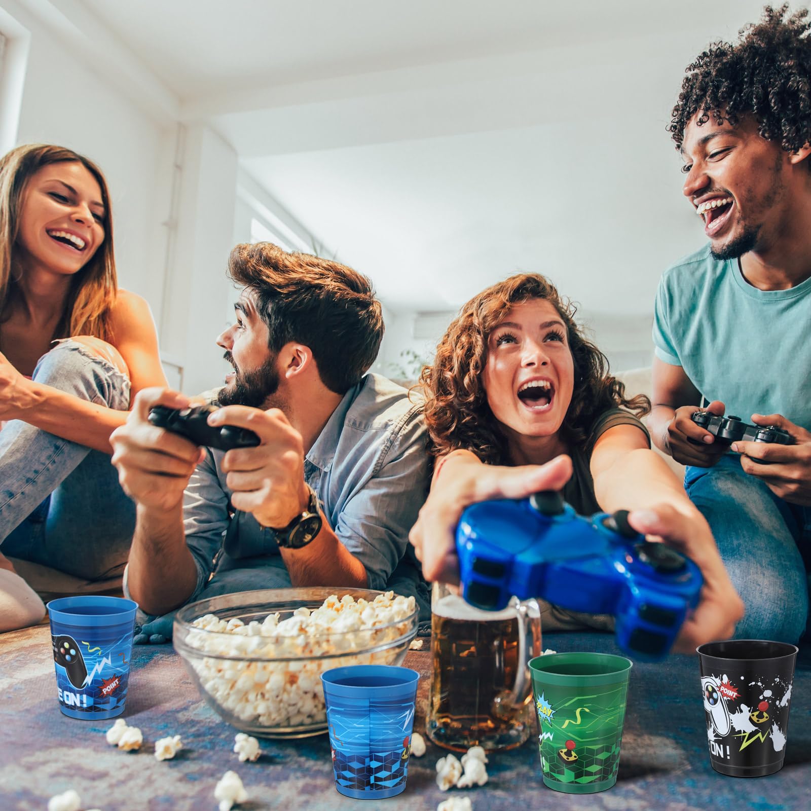 Tanlade 50-Pack 16oz Reusable Plastic Video Game Themed Cups - Blue Gaming Party Supplies for Birthday Decorations & Gamer Favors | Perfect for Game Nights, LAN Parties & Esports Events