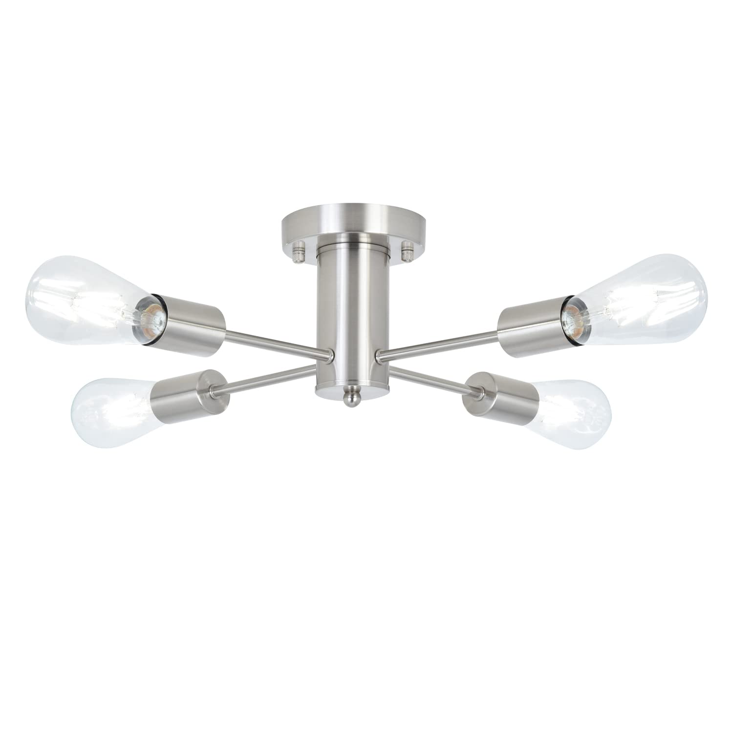 Brushed Nickel Semi Flush Mount Ceiling Light Fixture - 4-Light Farmhouse Chandelier with Chrome Accents for Kitchen, Dining Room, Living Room & Bedroom | Mid-Century Modern Design | Perfect for Farmhouse, Rustic & Contemporary Home Decor