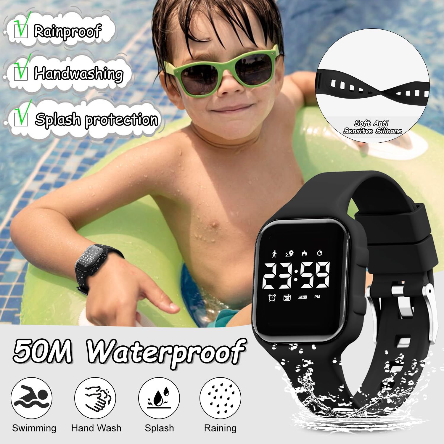 GOLDEN HOUR Kids Digital Sports Watch with Fitness Tracker, Alarm, Stopwatch - Waterproof No App Needed - Best Birthday Gift for Boys & Girls Age 4-12 - Perfect for School, Sports & Outdoor Activities