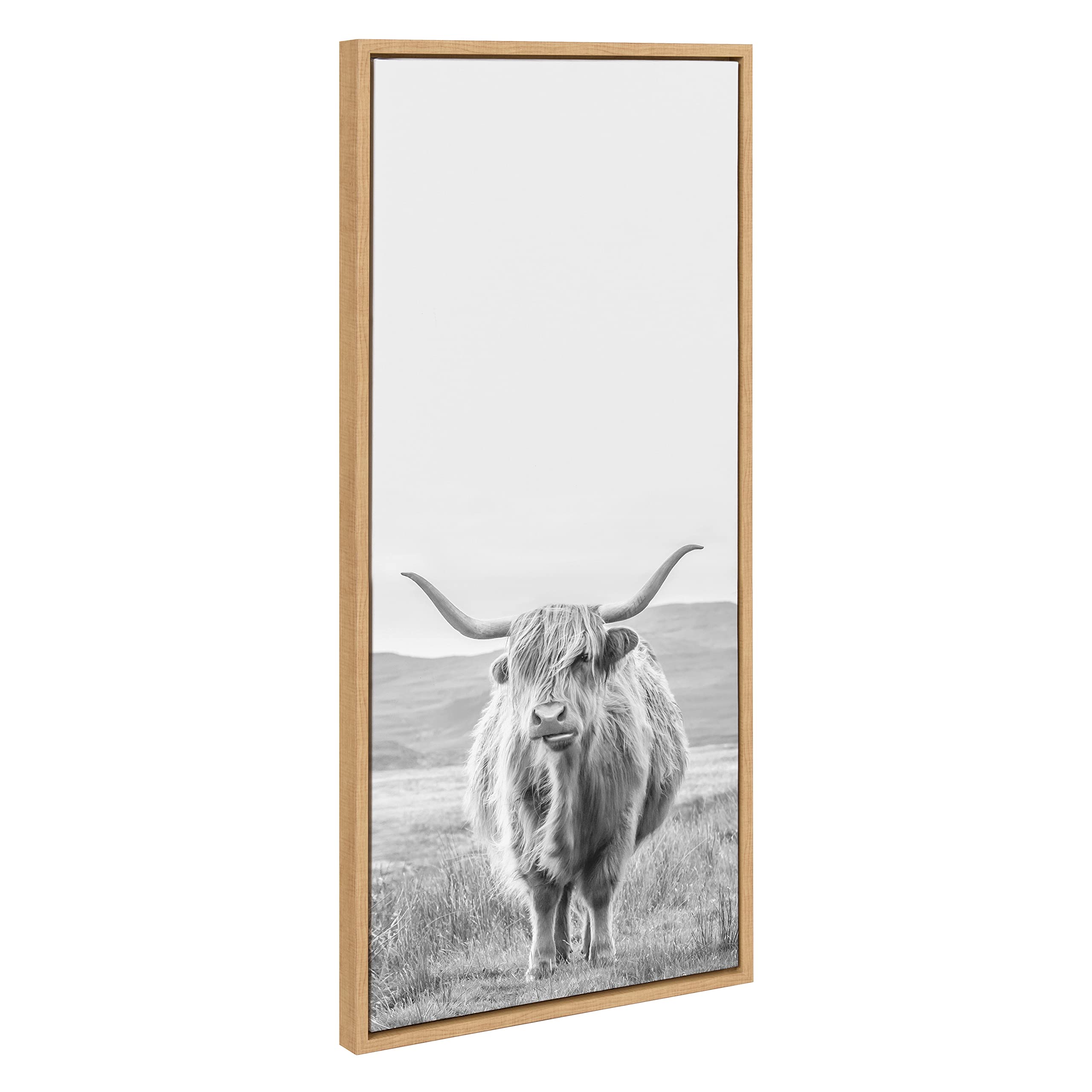 Highland Cow Mountain Landscape Black & White Framed Canvas Wall Art - 18x40 Inch Farmhouse Decor for Living Room, Bedroom & Office | Kate and Laurel Sylvie by The Creative Bunch Studio