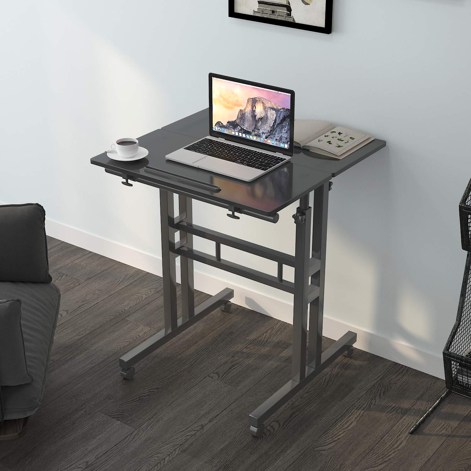 DlandHome Adjustable Mobile Standing Desk - 23.6 Inch Rolling Computer Workstation with Tray, Black | Perfect for Home Office, Small Spaces & Remote Work