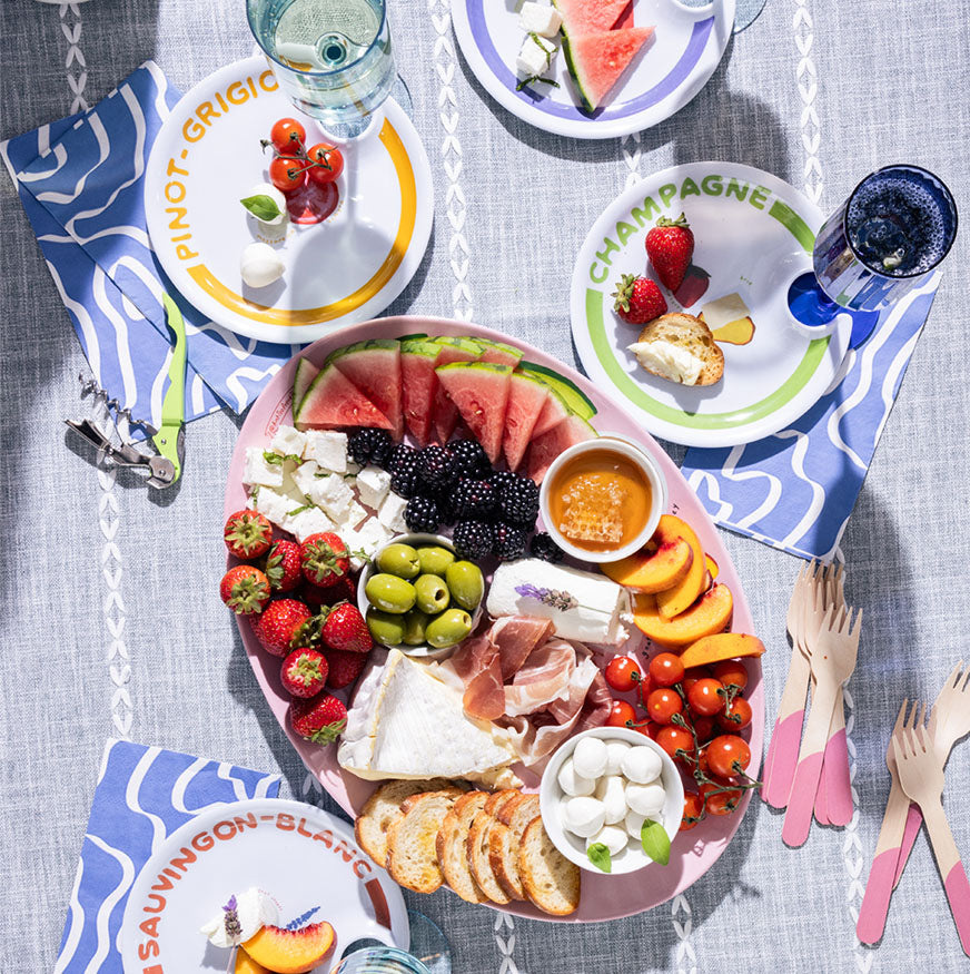 Meg Quinn Wine Holder Appetizer Plates - Elegant Cheese & Charcuterie Serving Tray for Wine Tasting Parties, Dinner Entertaining & Holiday Gatherings
