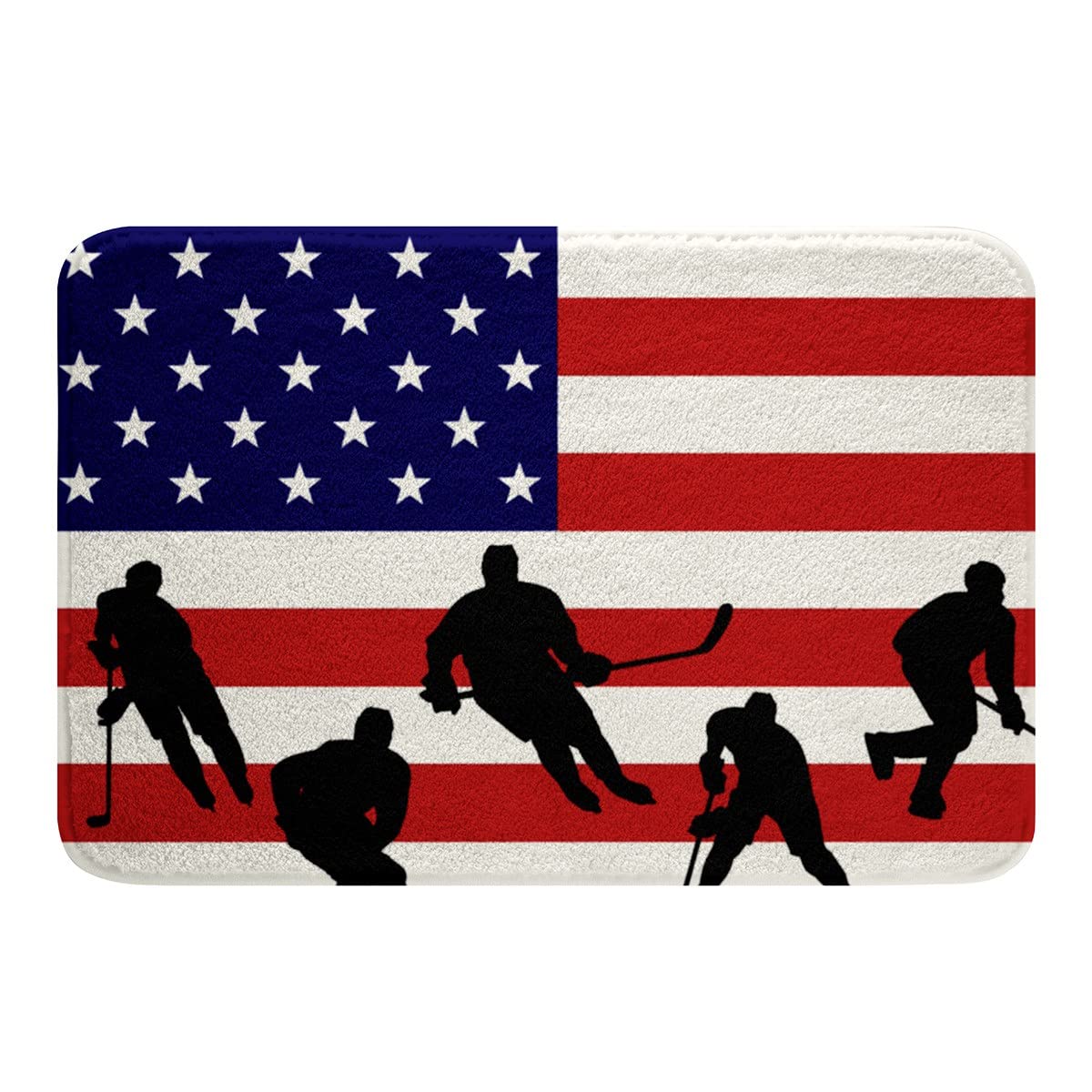American Flag Bath Mats - Non-Slip Plush Bathroom Rug for Bathtub, Water Absorbent Red White and Blue Hockey Themed Decor, 20x32 Inch - Perfect for Winter Sports Fans, Patriotic Bathroom Decor & Game Day Parties
