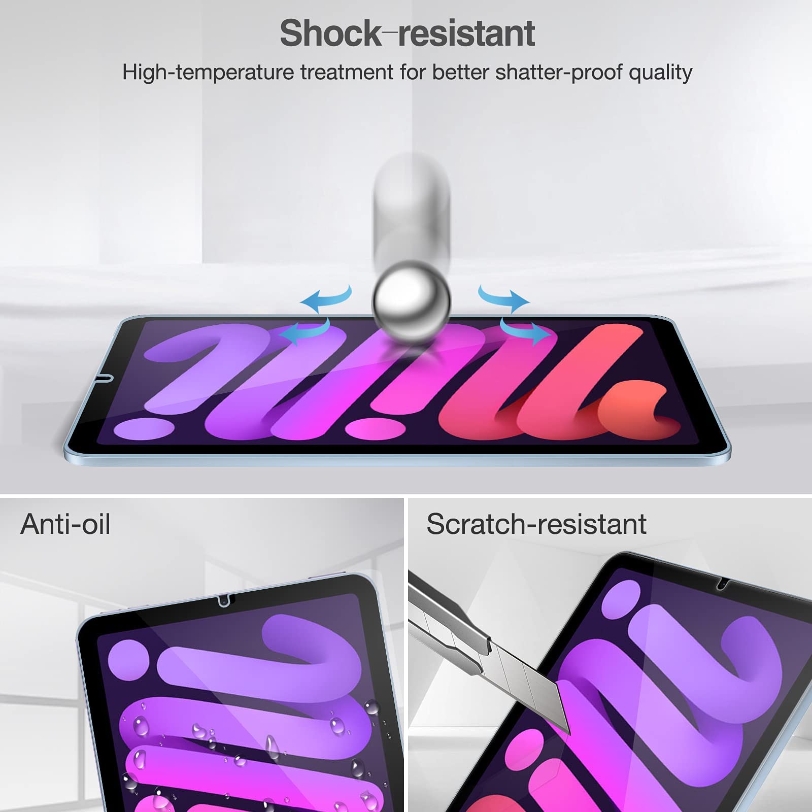 ProCase 2 Pack Tempered Glass Screen Protector for iPad Mini 7th (2024, A17 Pro) & Mini 6th (2021, A2993/A2995/A2996) - Ultra Clear Anti-Scratch Protection - Perfect for Work, Study & Entertainment