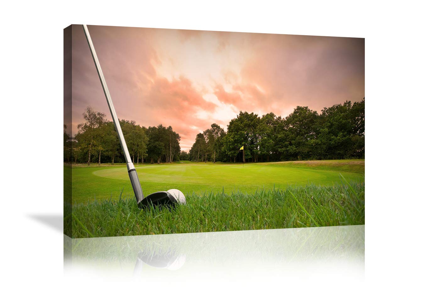 Golf Club Sunset Landscape Canvas Wall Art - Framed & Ready to Hang (24x16 Inches) - Perfect for Living Room, Office & Man Cave Decor