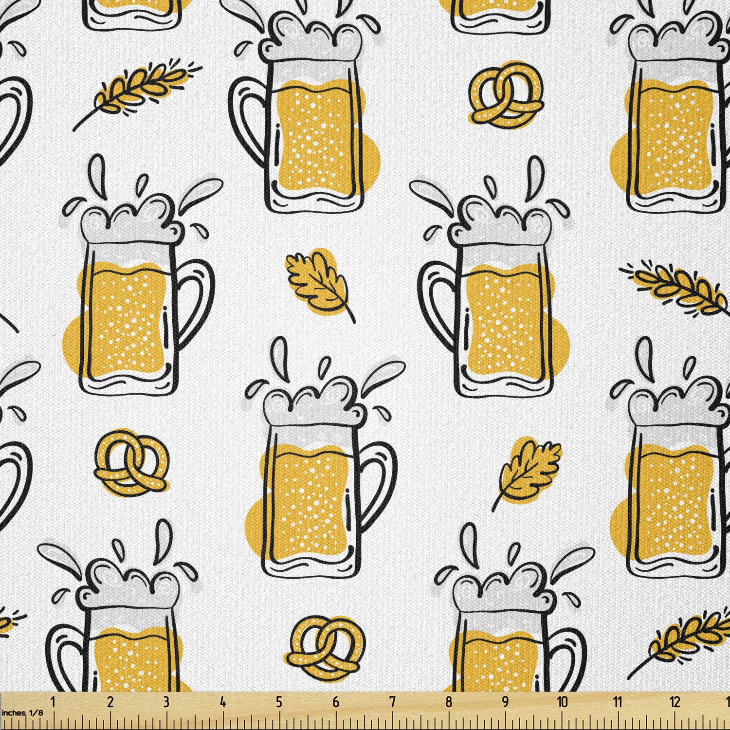 Ambesonne Beer Themed Stretch Knit Fabric - 10 Yards Orange Charcoal | Doodle Drink Pattern with Mug Snack Design | Perfect for Clothing Sewing, DIY Arts & Crafts Projects | Ideal for Beer Lover Gifts, Bar Decor, and Home Textile Projects