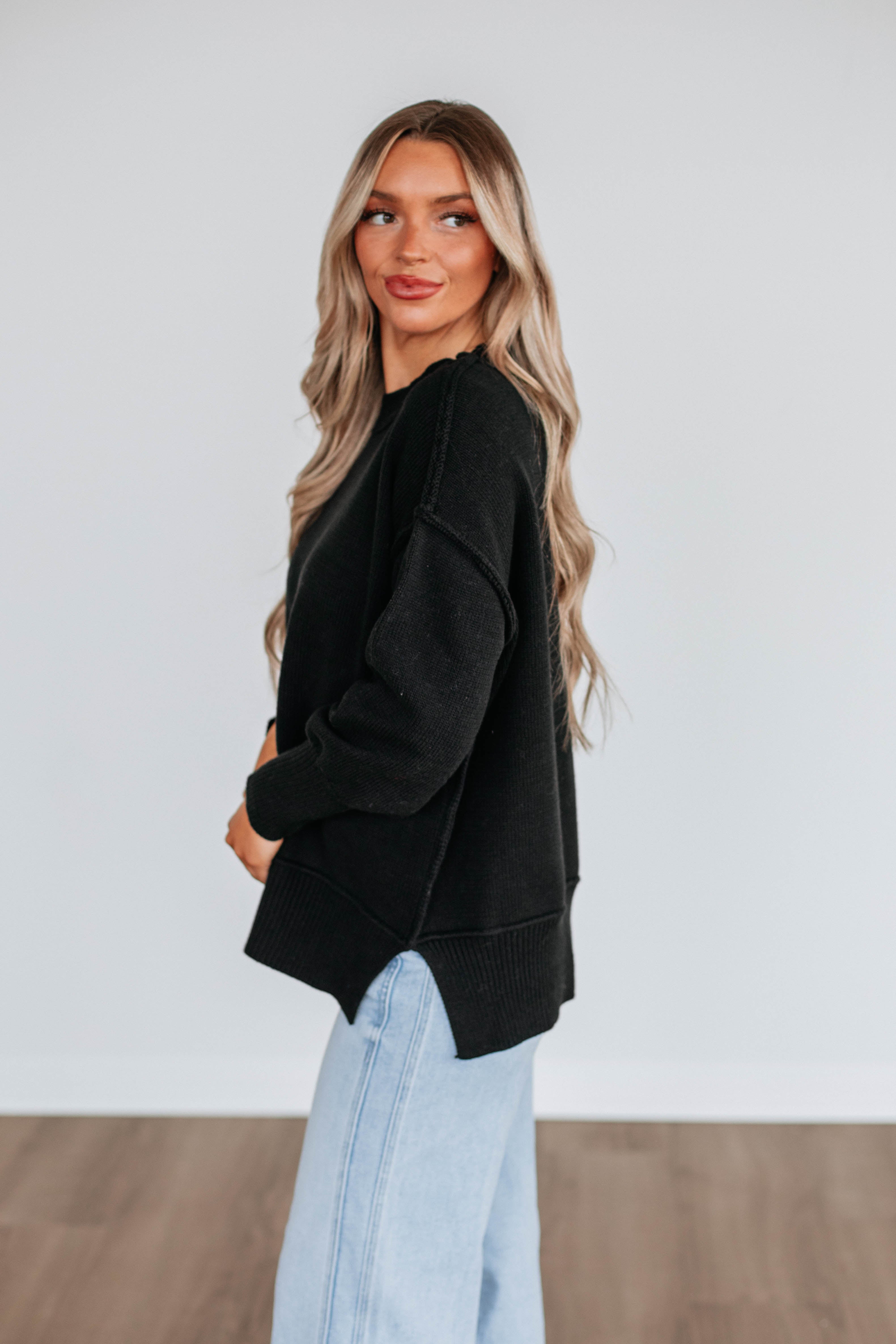 Odelia Oversized Sweater Women's Chunky Knit Pullover Black - Cozy Winter Fashion for Casual Outings & Lounge Wear