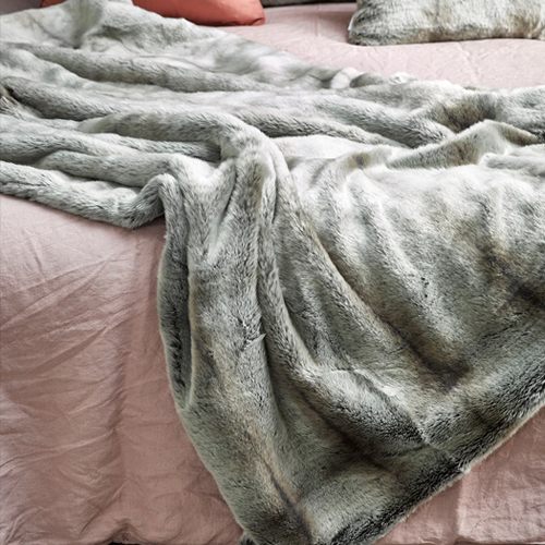 Premium New Zealand Faux Fur Throw Blanket 150x180cm - Silver Marten Color - Soft Luxurious Cozy Home Decor for Sofa, Bed & Winter Warmth