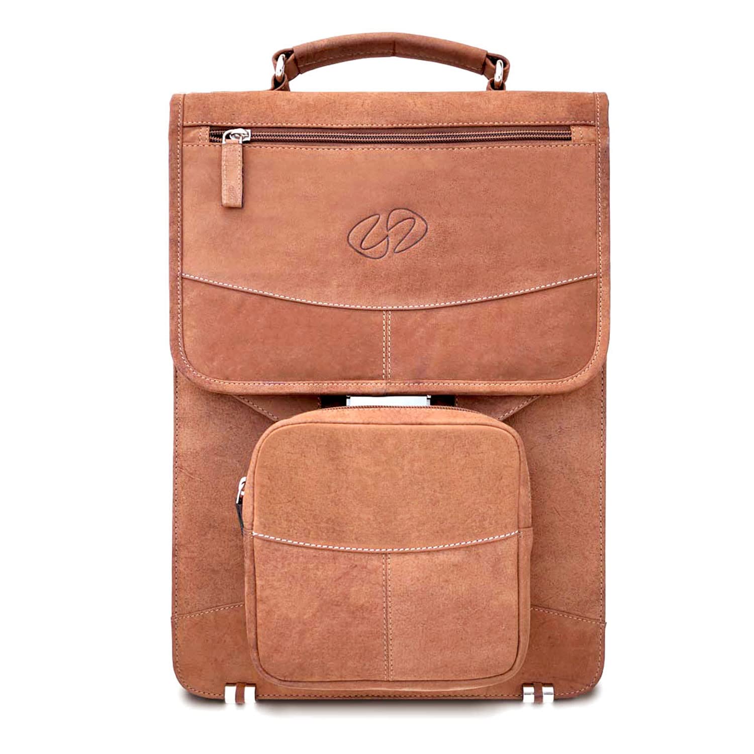 Premium Leather Vertical Briefcase & Backpack for Men & Women - Vintage Style Business Laptop Bag by Michael Santoro Design - Perfect for Office, Travel & Commuting