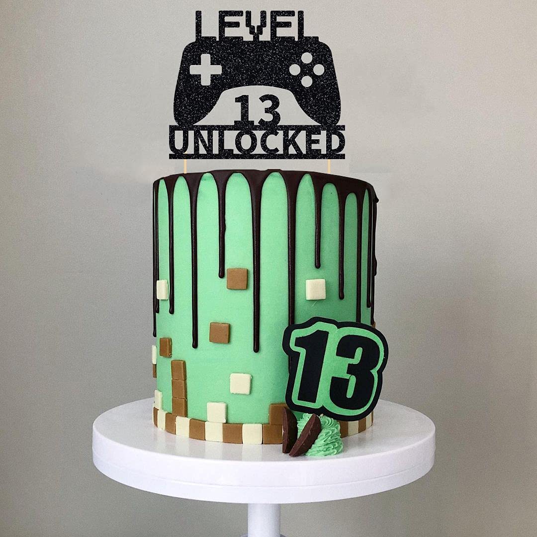 Level 13 Unlocked Cake Topper - Video Game Controller Birthday Decoration for 13th Birthday Parties | Perfect for Gaming Themed Cakes and Celebrations