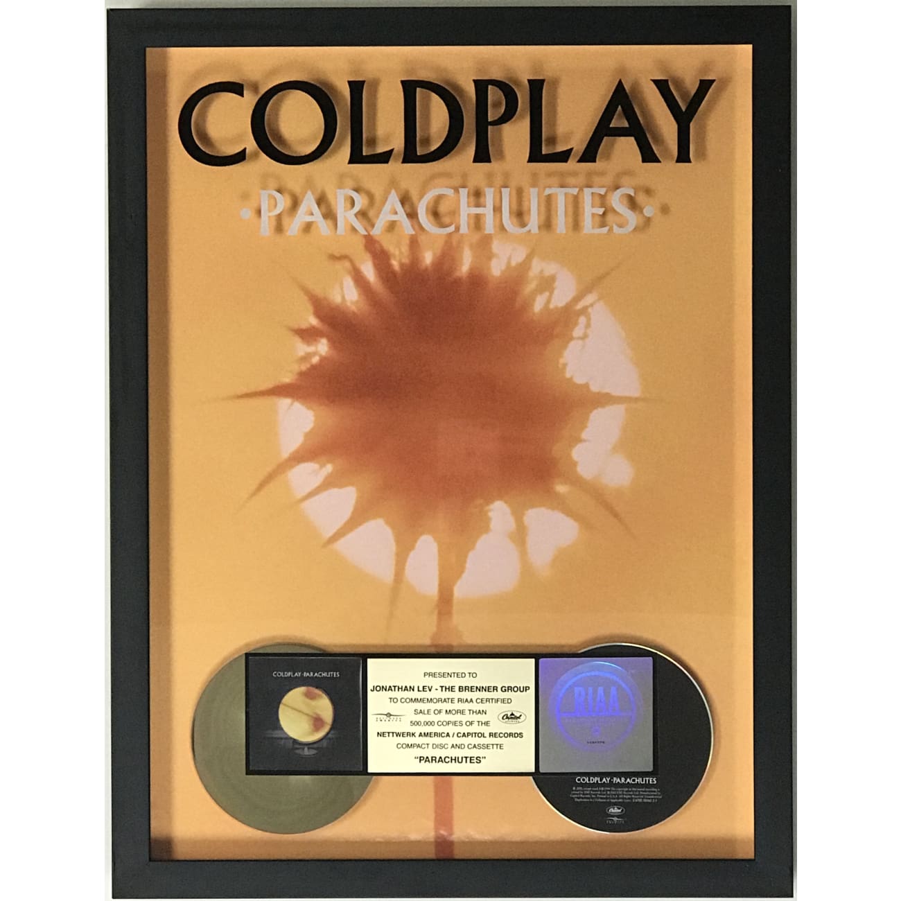 Coldplay Parachutes RIAA Gold Album Award - Certified Music Collectible for Fans & Display