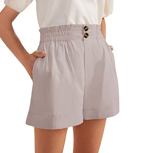 **Women's High Waisted Linen Shorts – Lightweight Hiking & Travel Shorts with Pockets – Perfect for Beach Vacations, Outdoor Adventures & Casual Wear**