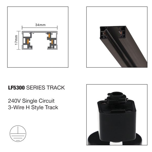 2M Black 240V Live End Track Lighting - Perfect for Home, Office, and Retail Spaces