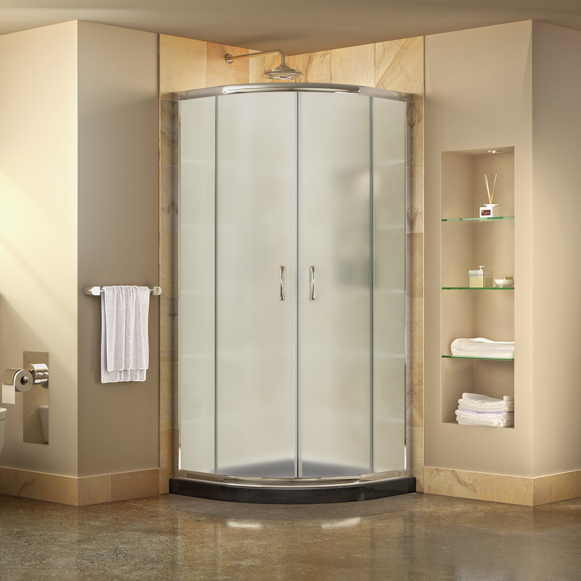 DreamLine Prime 36 in. x 36 in. x 74 3/4 in. Corner Sliding Shower Enclosure and SlimLine Shower Base KitFrosted Glass
