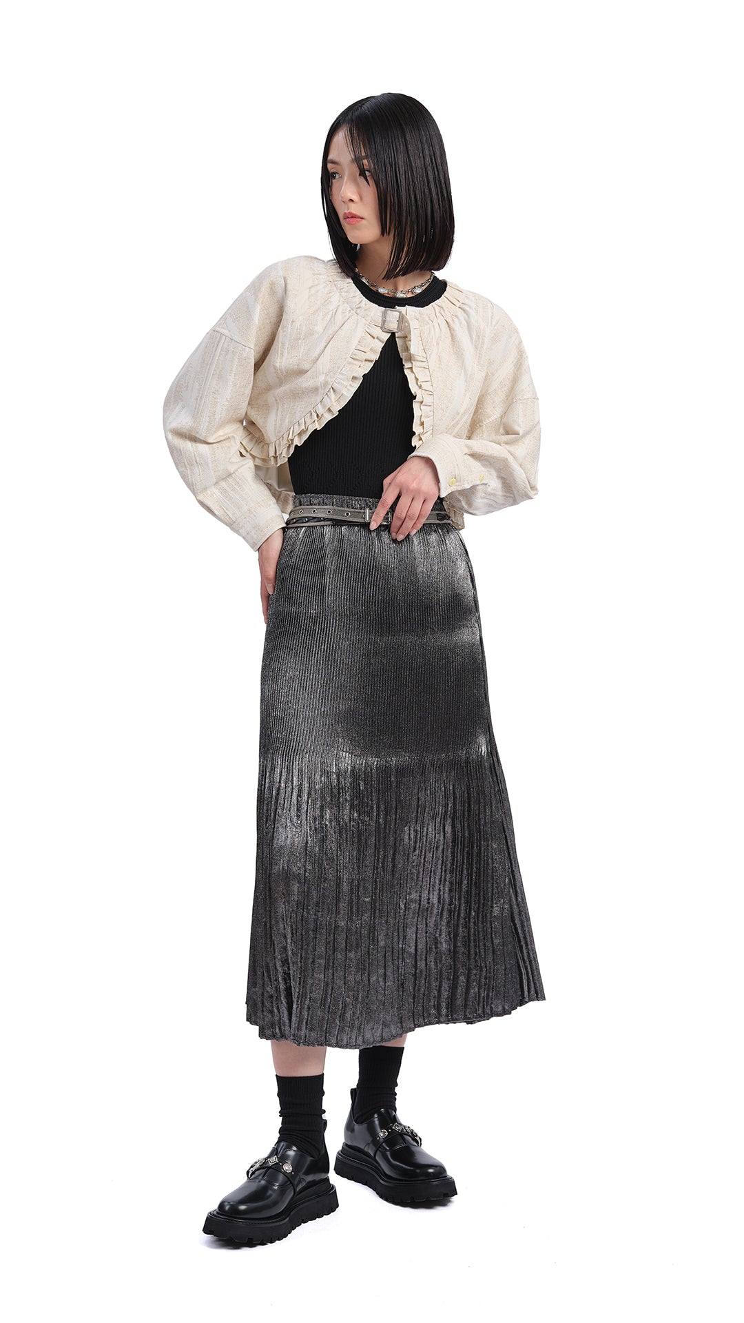 Shiny Metallic Skirt for Women - High Waist Party Mini Skirt with Side Slit - Perfect for Night Out, Club Wear, and Festival Fashion