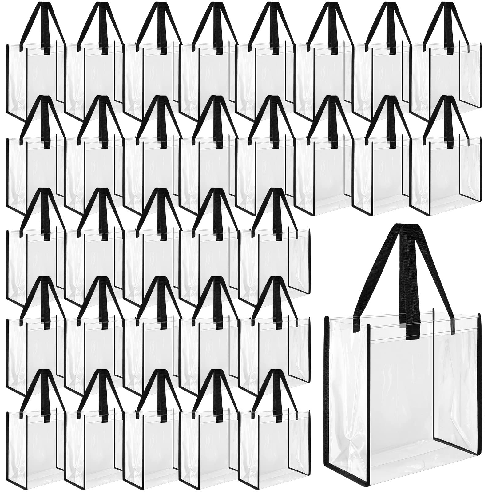 Eccliy 30 Pack 12x12x6 Inch Clear Plastic Tote Bags with Handles - Stadium Approved, Bulk Storage for Gym, Sports, Beach, Shopping & Travel