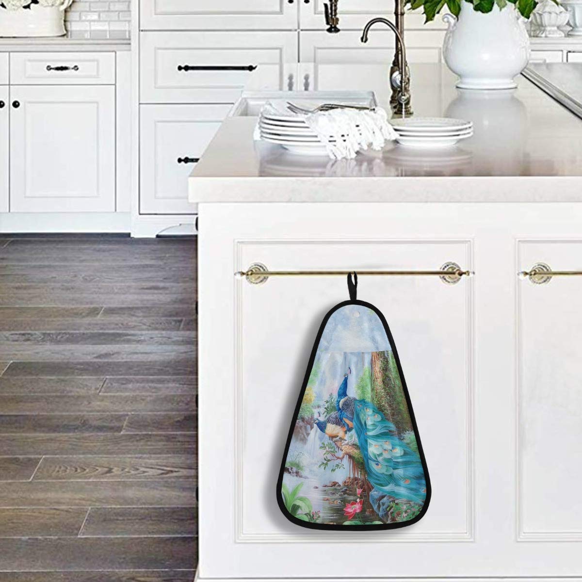 Visesunny Pretty Peacock Hand Towel - Soft Absorbent Cotton Dish Cloth with Hanging Loop for Kitchen & Bathroom - Decorative Washcloth for Drying Dishes, Cleaning Surfaces & Home Decor