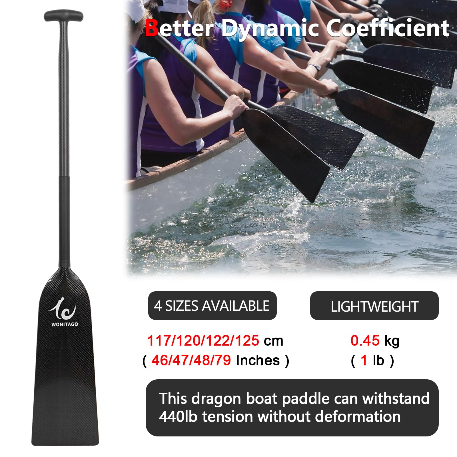 Premium Full Carbon Fiber Dragon Boat Paddles - Lightweight & Durable IDBF Approved Racing Paddle (117/120/122/125cm) with Protective Paddle Bag - Perfect for Competitive Dragon Boat Racing, Team Training, and Water Sports Enthusiasts