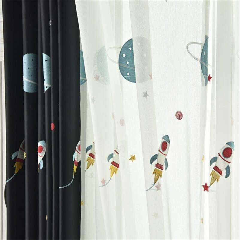 Rémy Cartoon Spaceship Blackout Curtains for Kids Room - Blackout Window Treatment for Nursery & Bedroom - Fun Space-Themed Decor for Boys & Girls - Perfect for Daytime Naps & Better Sleep