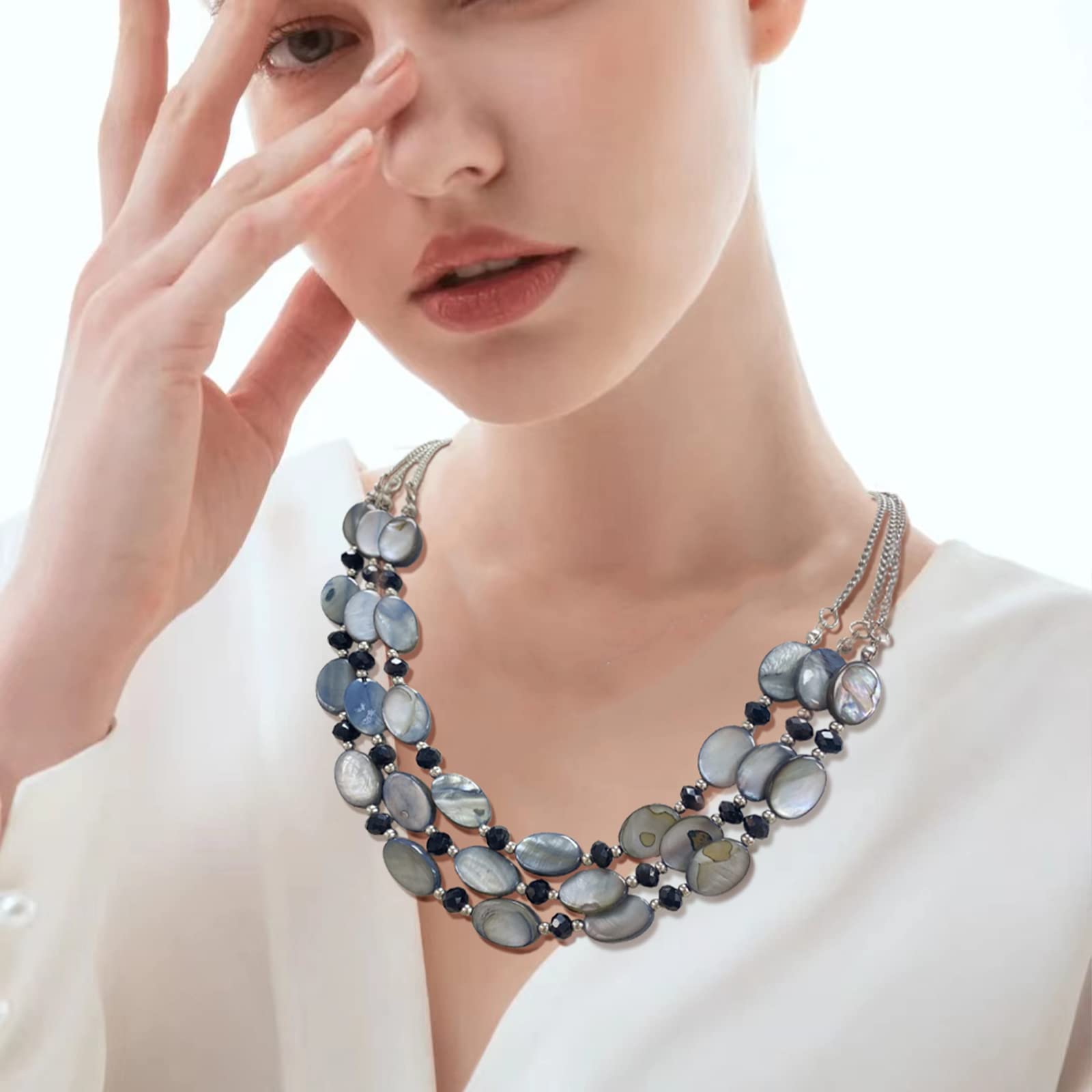 FULU AUTUMN Chunky Layered Beaded Necklace for Women - Multi Strand Statement Jewelry, Fashion Birthday Gift for Mom - Perfect for Parties, Weddings & Casual Wear