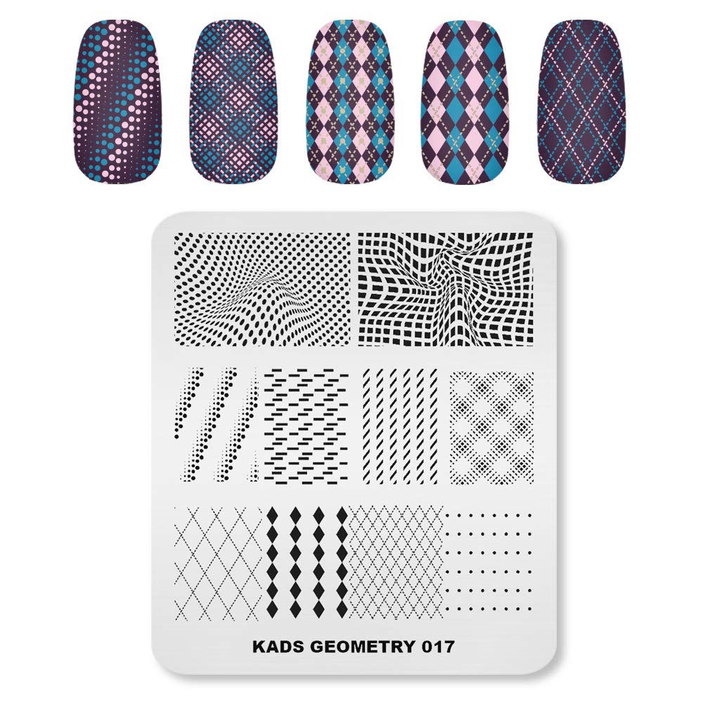 Premium KADS Nail Art Stamping Plates Set - 10 Unique Image Templates & Stencils with Durable Holder Case Organizer (GE017) for Professional Salon & DIY Home Manicures