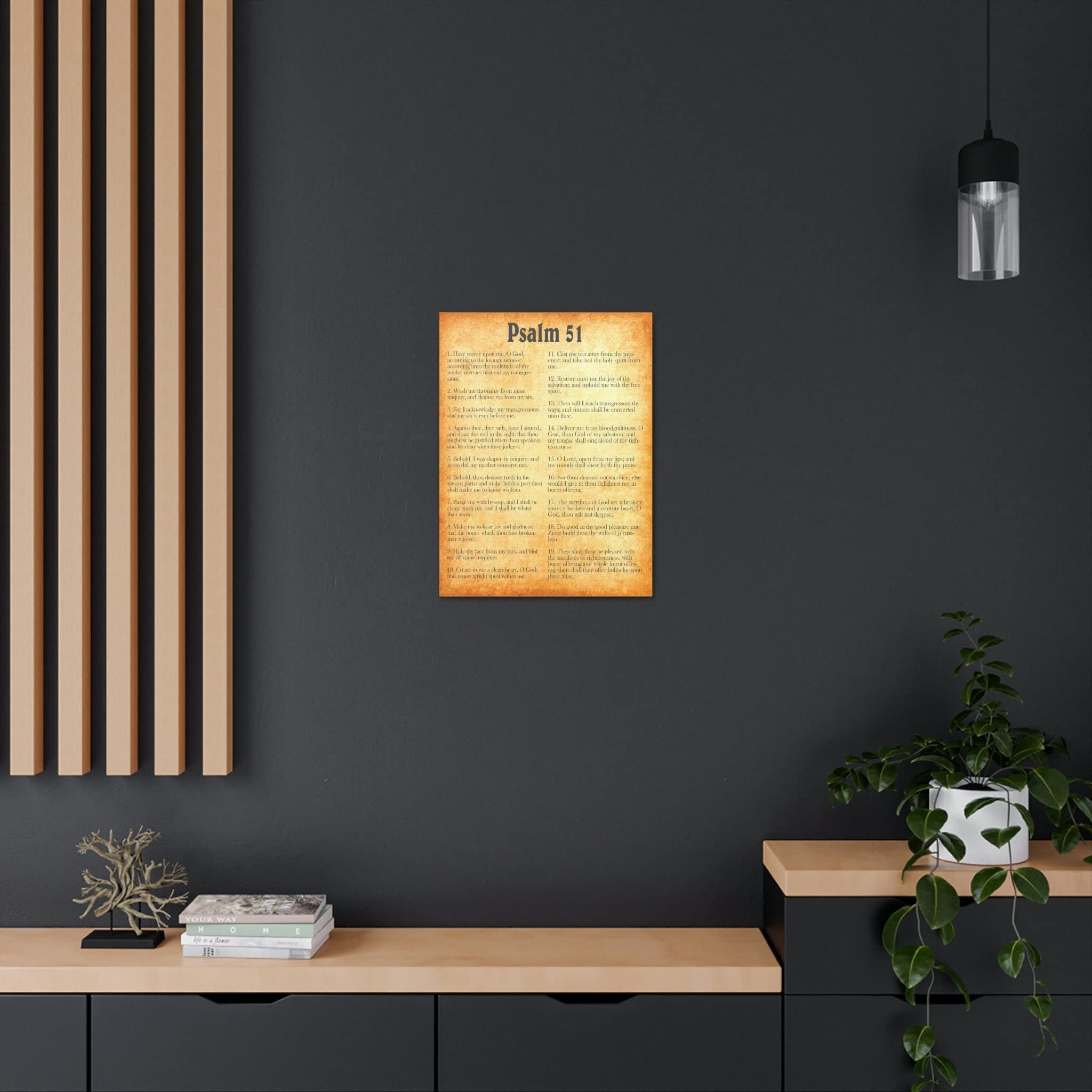 Gold Bible Canvas Wall Art - Psalm 51 Christian Scripture Decor for Home & Church - Inspirational Gift for Weddings, Baptisms & Religious Occasions