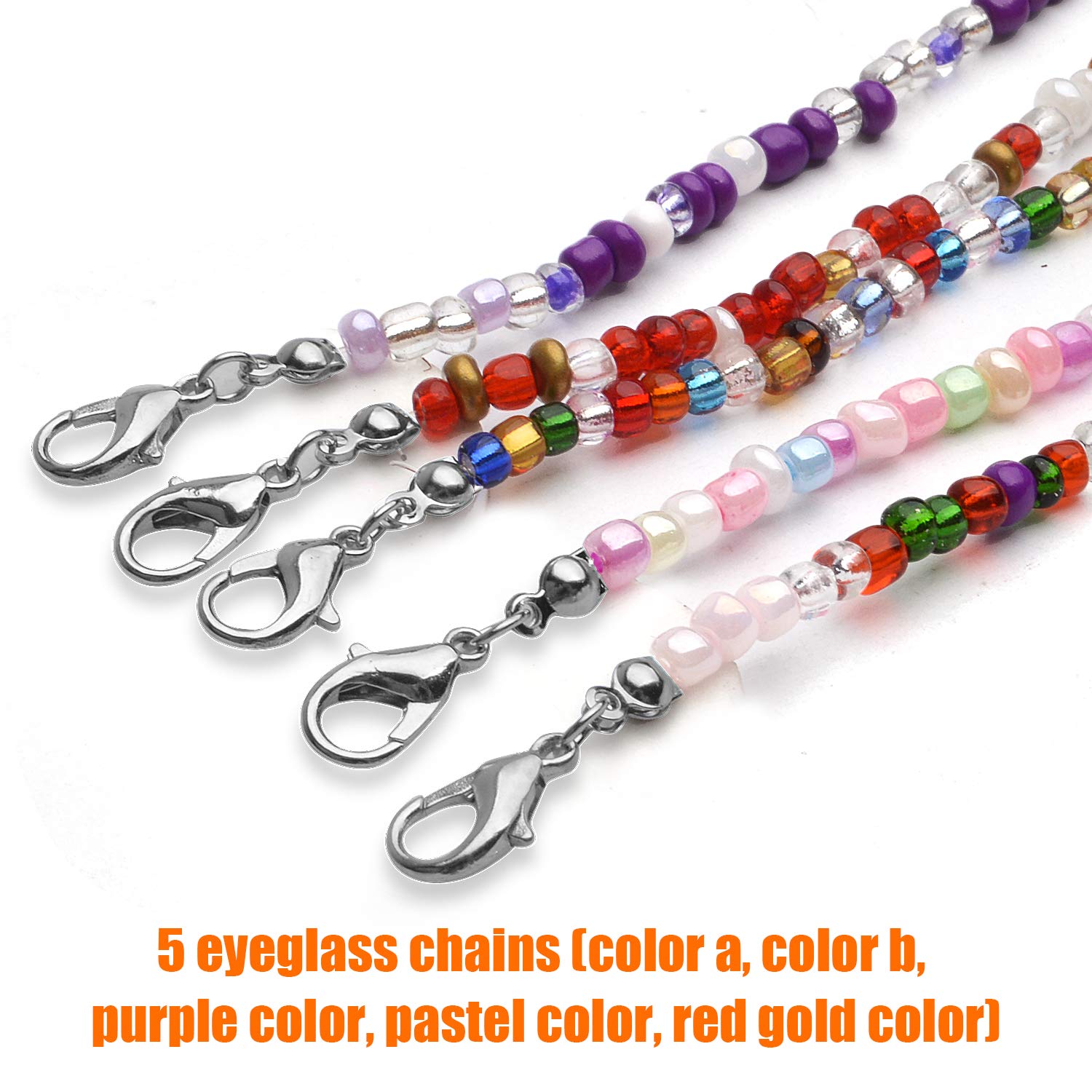 Adjustable Beaded Mask Lanyard - 5pcs 74cm Glasses Chain for Adults & Kids - Home & Travel